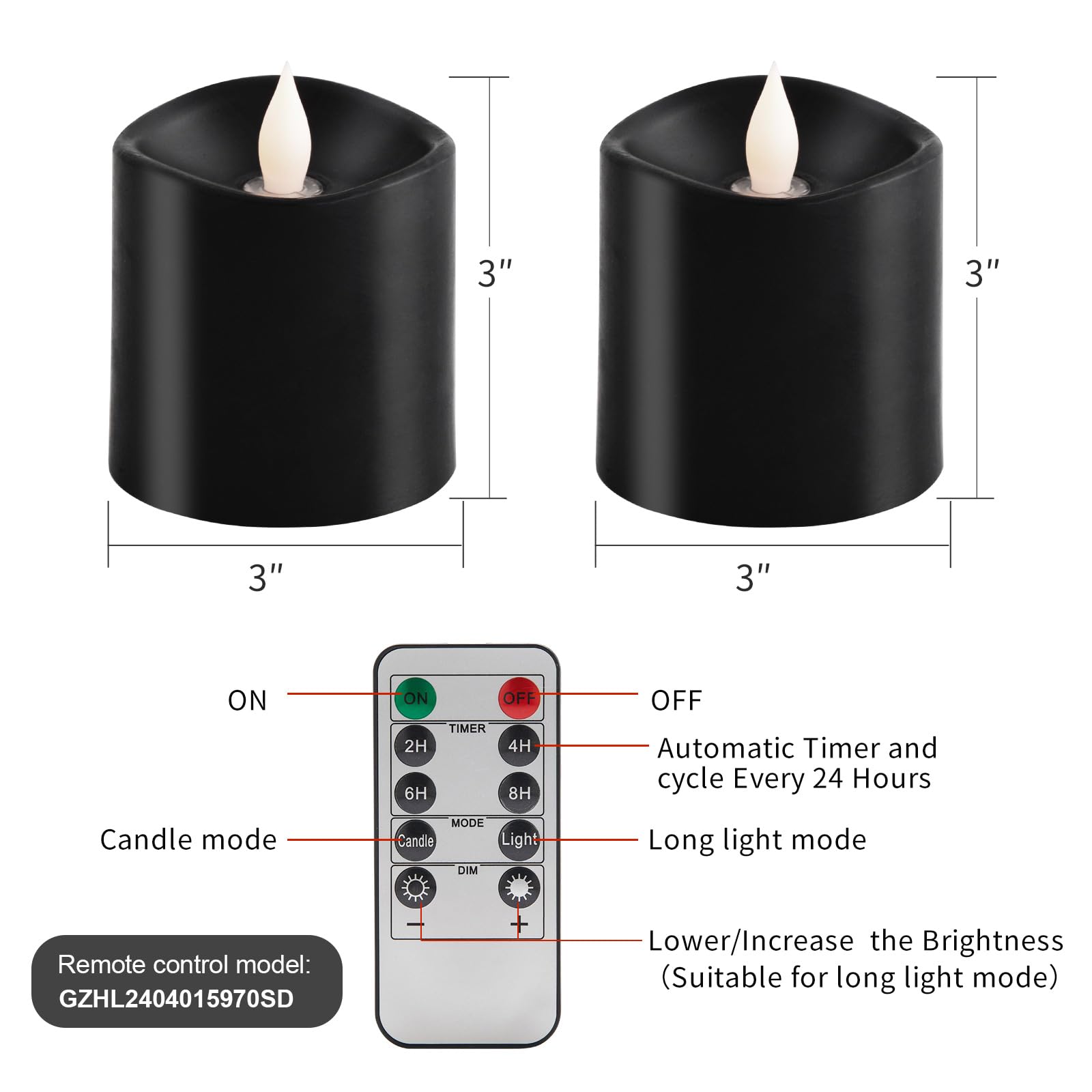 Asldoiweh 3X3 Flickering Flameless Candles Set Of 2, 2Aa Battery Life 600 Hours Battery Candles Flickering With Timer, 3 Inch Fl