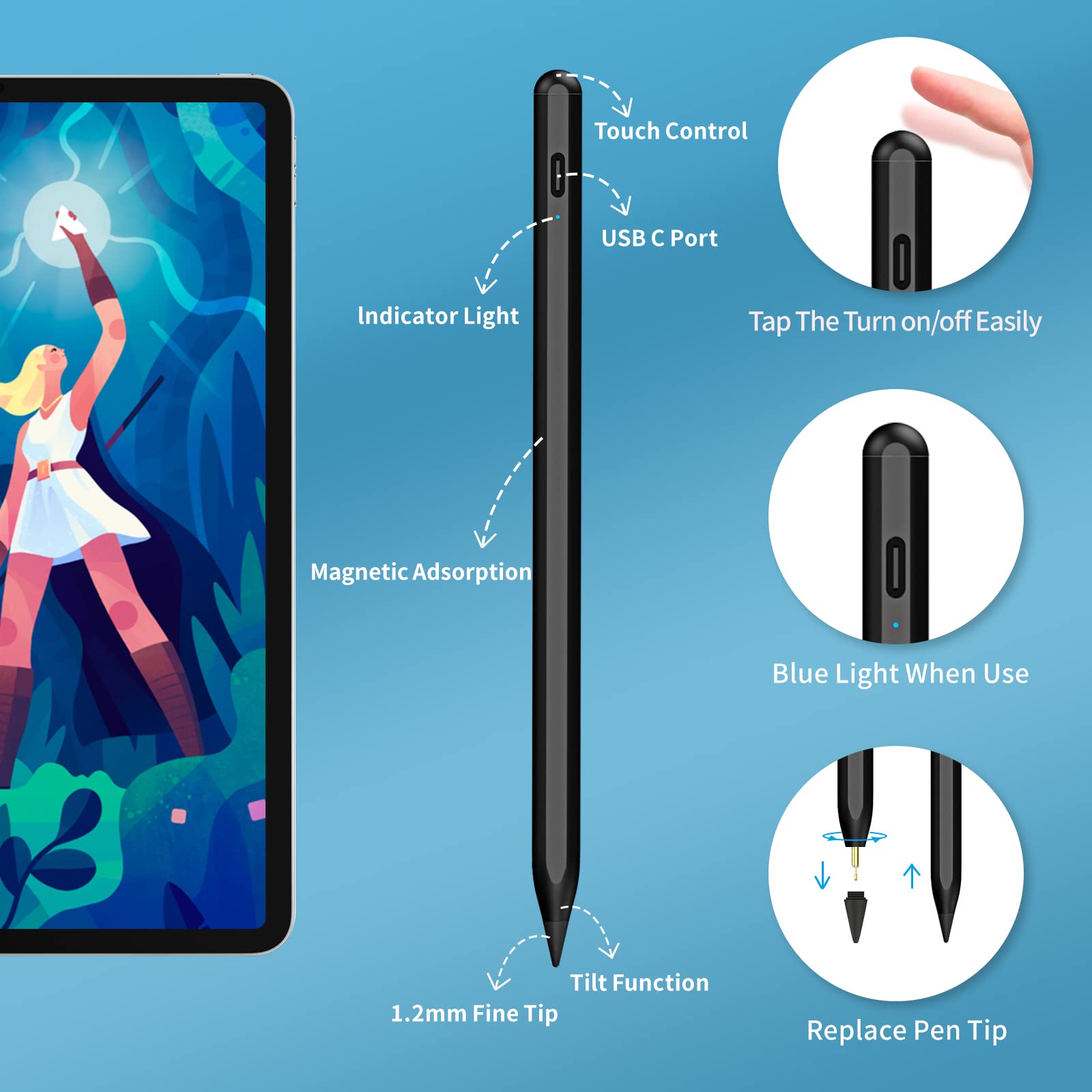 Stylus Pen For Ipad 9Th&10Th Generation   5X Fast Charge Digital Pen   Compatible With 2018 2023, Apple Ipad Pro 11/12.9 Inch,Ip