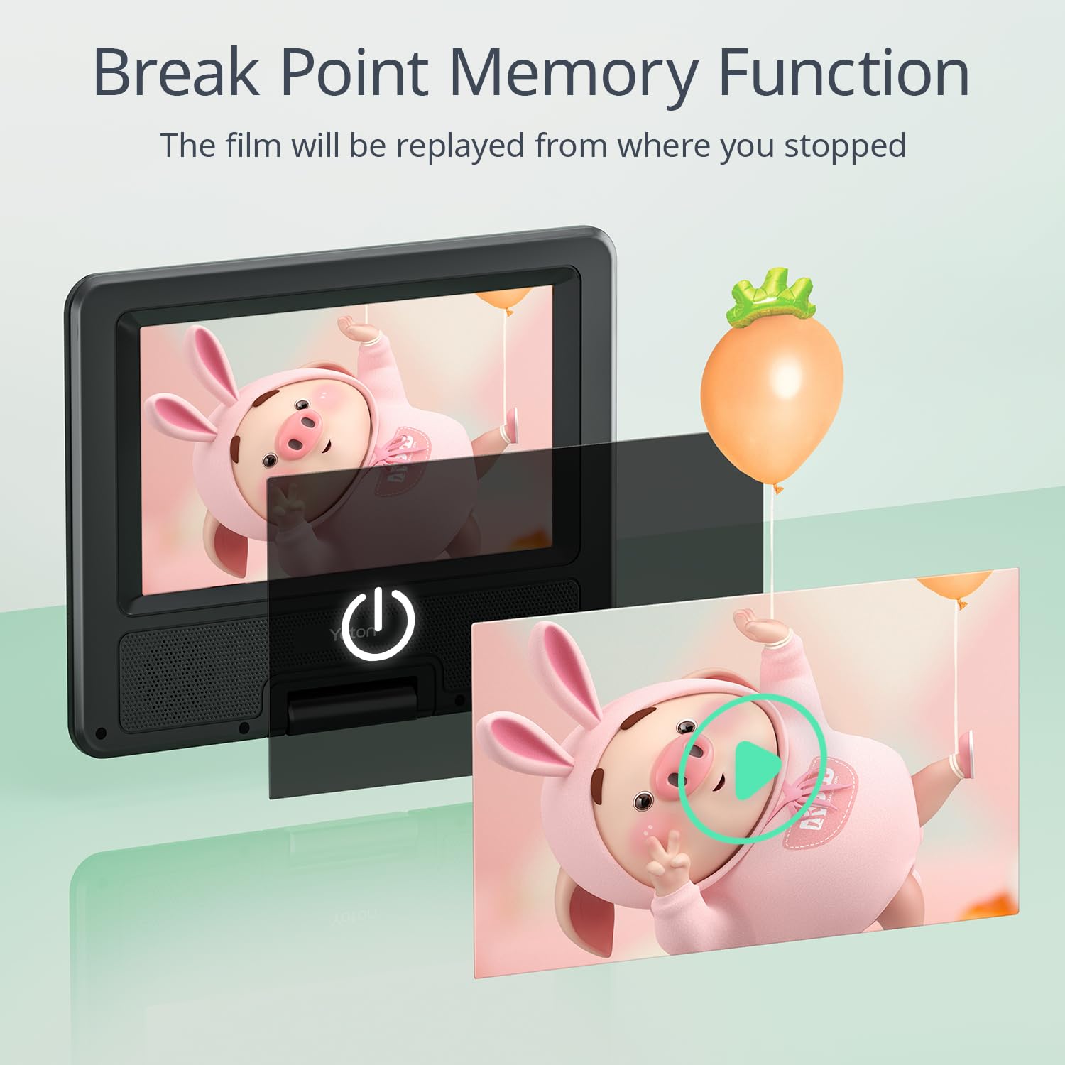 Yoton 9.5'' Portable Dvd Player For Kids And Car, 7.5'' Swivel Hd Screen With 4 6 Hours Built In Battery, Support Sync Screen To