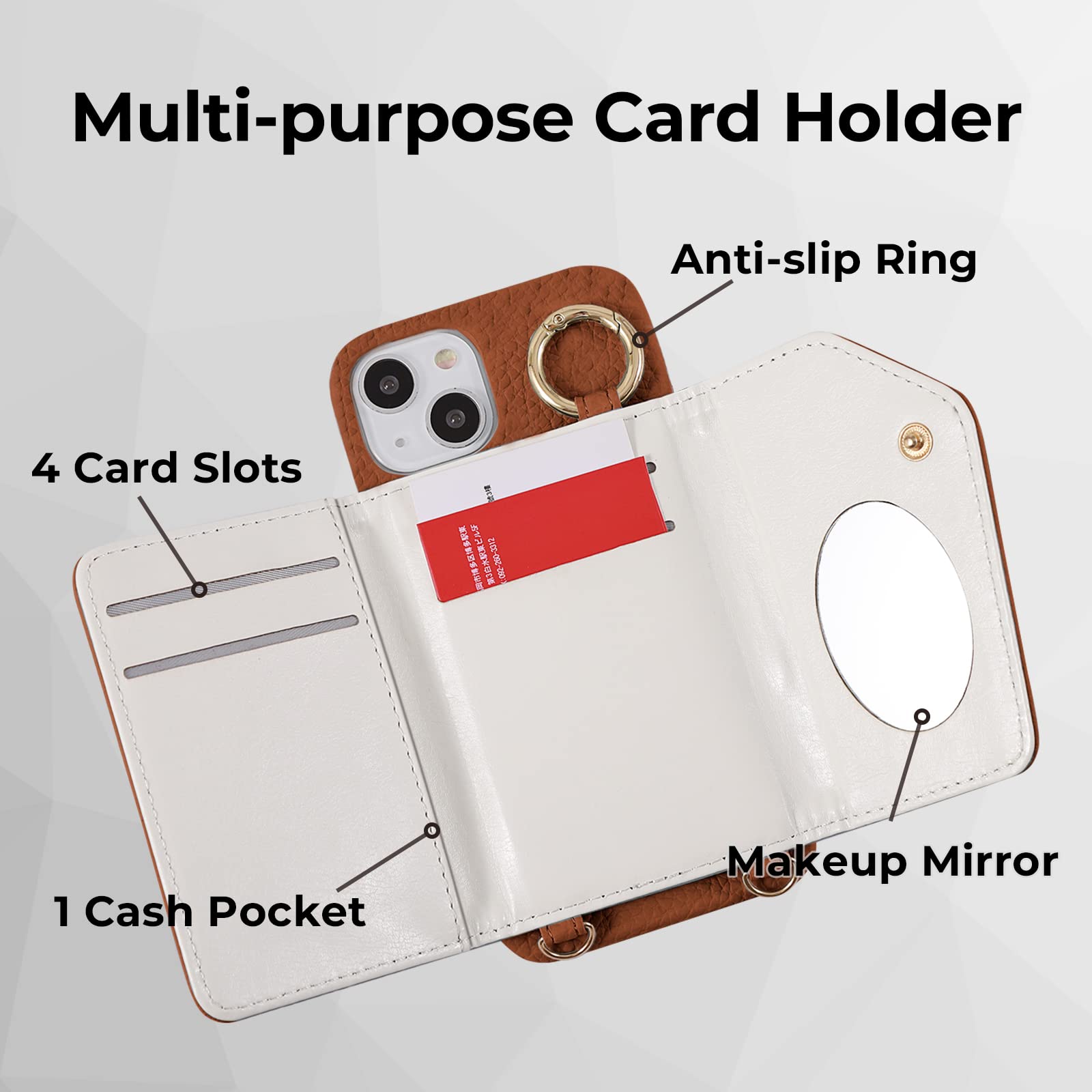 Handodo Wallet Case Compatible Iphone 13 Pro,Women Vegan Leather Detachable Crossbody Phone Case With Rfid Blocking Card Holder