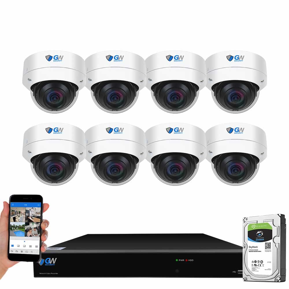 Gw Security Smart Ai 16 Channel H.265 Poe Nvr Ultra Hd 4K (3840X2160) Security Camera System With 8 X 4K (8Mp) 2160P Face Recognition/Human/Vehicle Detection Outdoor Indoor Microphone Dome Ip Camera