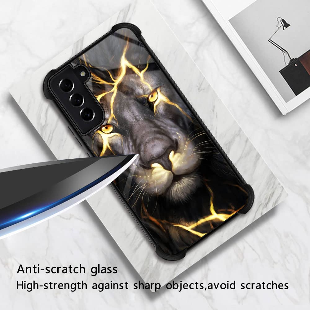 ZHEGAILIAN Samsung Galaxy S21 FE Phone Case Magma Lion Pattern Organic Glass TPU 6.4-inch