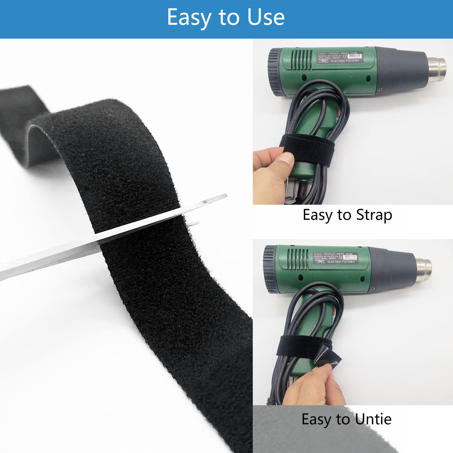 Double Sided Hook And Loop Straps, Self Gripping, 1/2 Inch, Cut To Length, Heavy Duty, Quick Wrap Cable Straps, Hook And Loop Ro