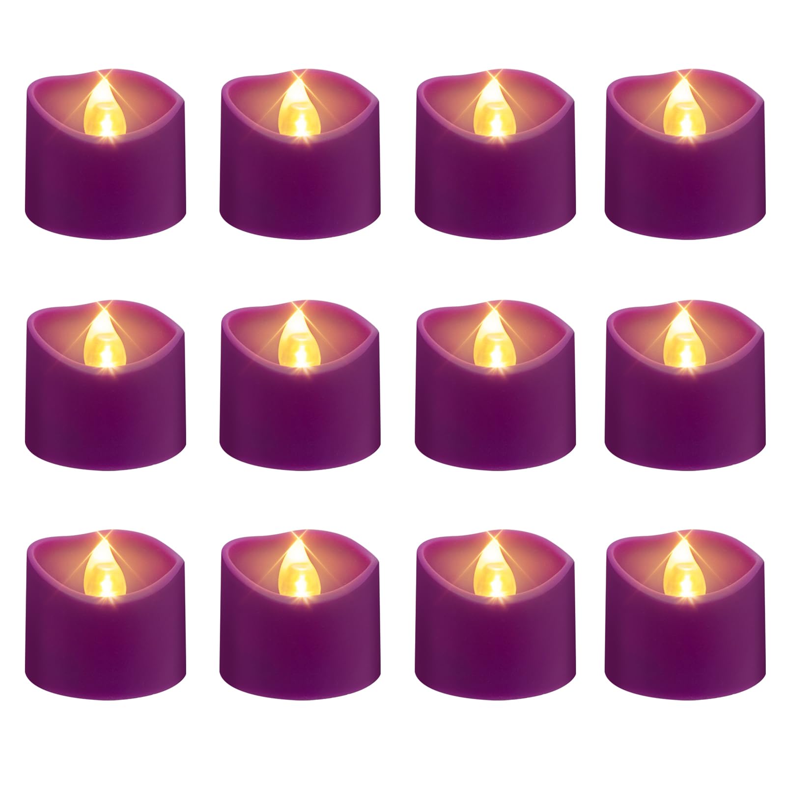 Windshell Purple Base Warm White Flickering Flame Tea Lights, 6H Timer (No Remote), Battery Operated LED Flameless Tealight Cand