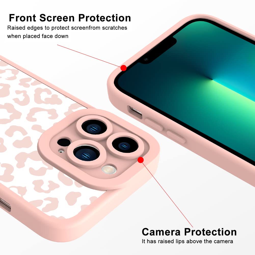 Ziye For Iphone 13 Pro Case Pink Leopard Pattern Phone Case With Camera Protection,Tpu Silicone Rubber Protective Cover Cheetah