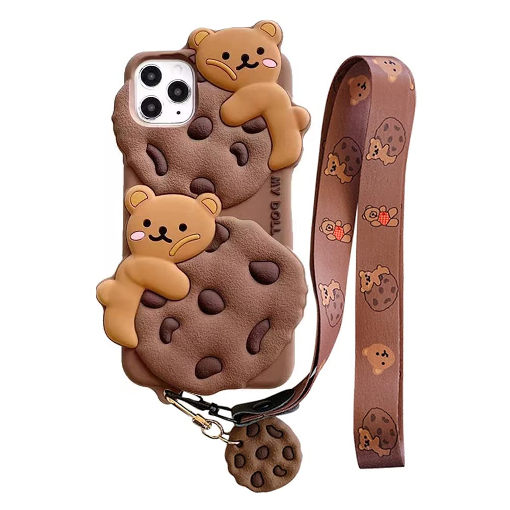 Yatchen For Iphone 6/7/8 Case Cookie Bear Kawaii Phone Cases,Cute Case With Strap Lanyard 3D Cartoon Bear Soft Silicone Protecto