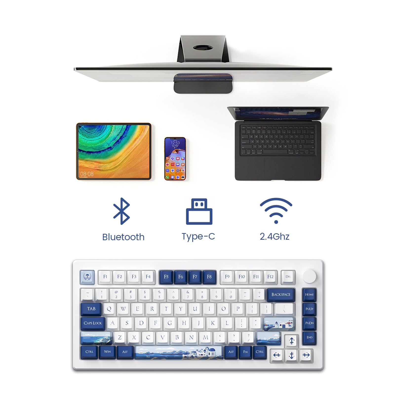 Akko Magnetic Switches Rapid Trigger Gaming Keyboard, Mod007B Pc Santorini Wired/Wireless 75% Mechanical Keyboard With Knob, Rgb