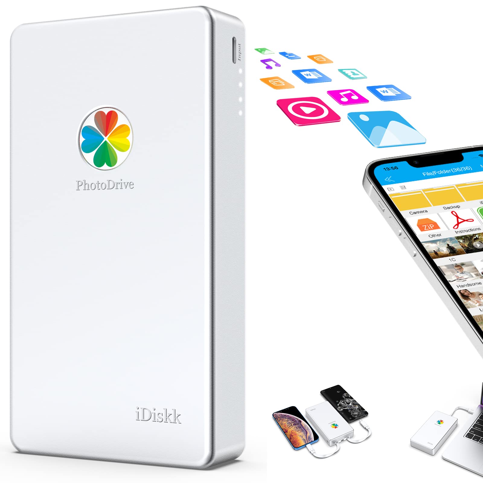 Idiskk 2Tb App Le Certified External Hard Drive For Iphone 16,15 & Ipad Android Mobile 2Tb Photo Stick,Macbook And Pc, Photo Storage Phone Drive To Bacukp Photos/Videos,Files For Iphone14/13/12/11/X