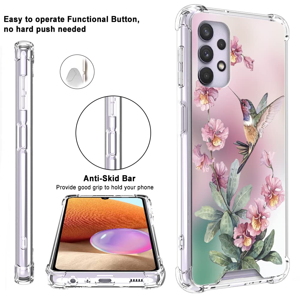 Ook Clear Case Compatible With Samsung Galaxy A32 5G, Pink Hummingbird Pattern Flexible Tpu Shockproof Anti Scratch Bumper Trans