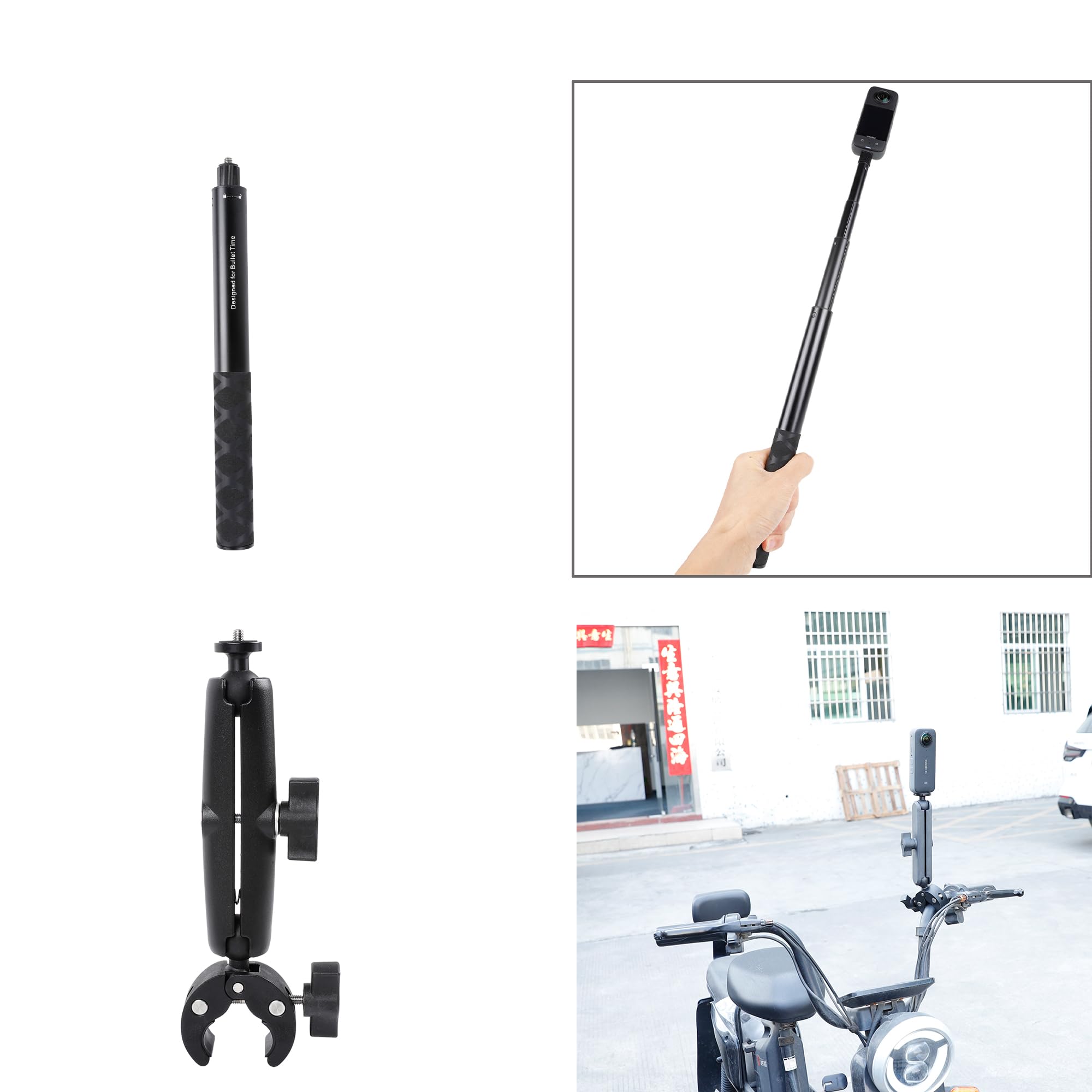 PellKing Suction Car Mount Kit for Insta360 & GoPro - 5-in-1 with 44.9-inch Selfie Stick, Black, Model 691685d8-95b