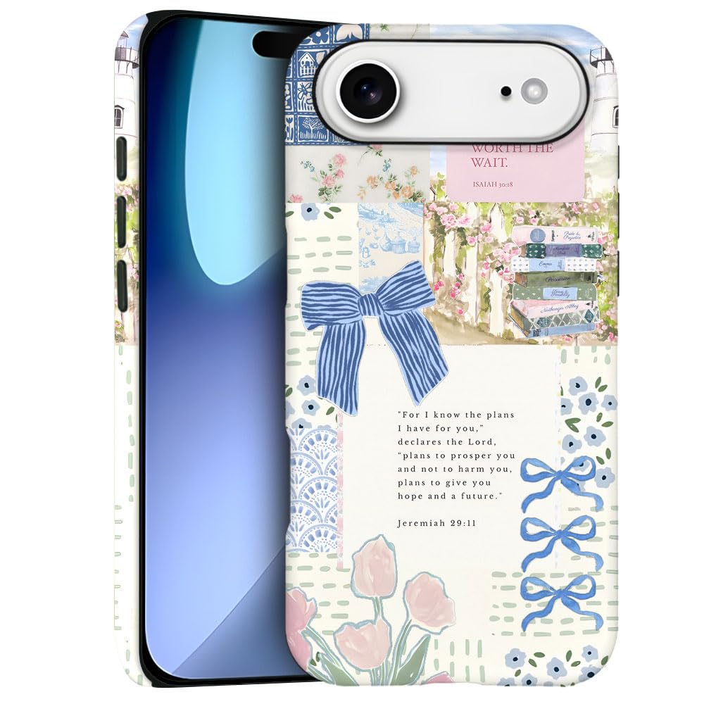 Case for iPhone 17 Air - Slim Fit Anti-Scratch Phone Case for Girl Women - Christian Blue Bow God Religious (Frosted)