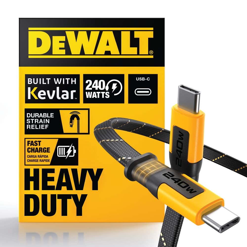 DEWALT Heavy Duty USB C to USB C Fast Charging Cable, Flat 240W USBC to USBC Charge Cable, High Speed TypeC Charging for iPhone
