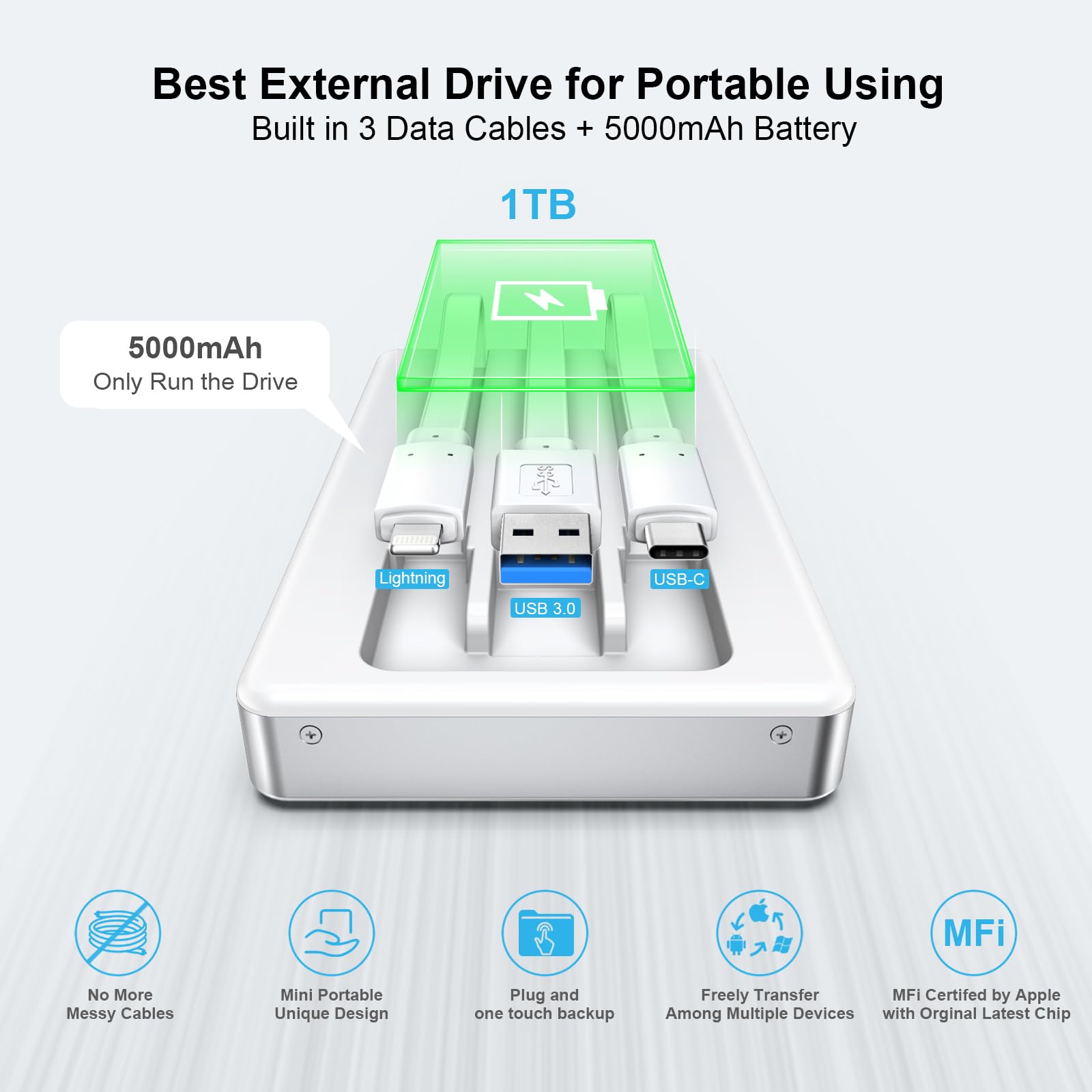 Ysky Portable External Hard Drive For Iphone Ipad Macbook Computer,1Tb Photo Stick Usb Storage Device For Memory Extension Of Io