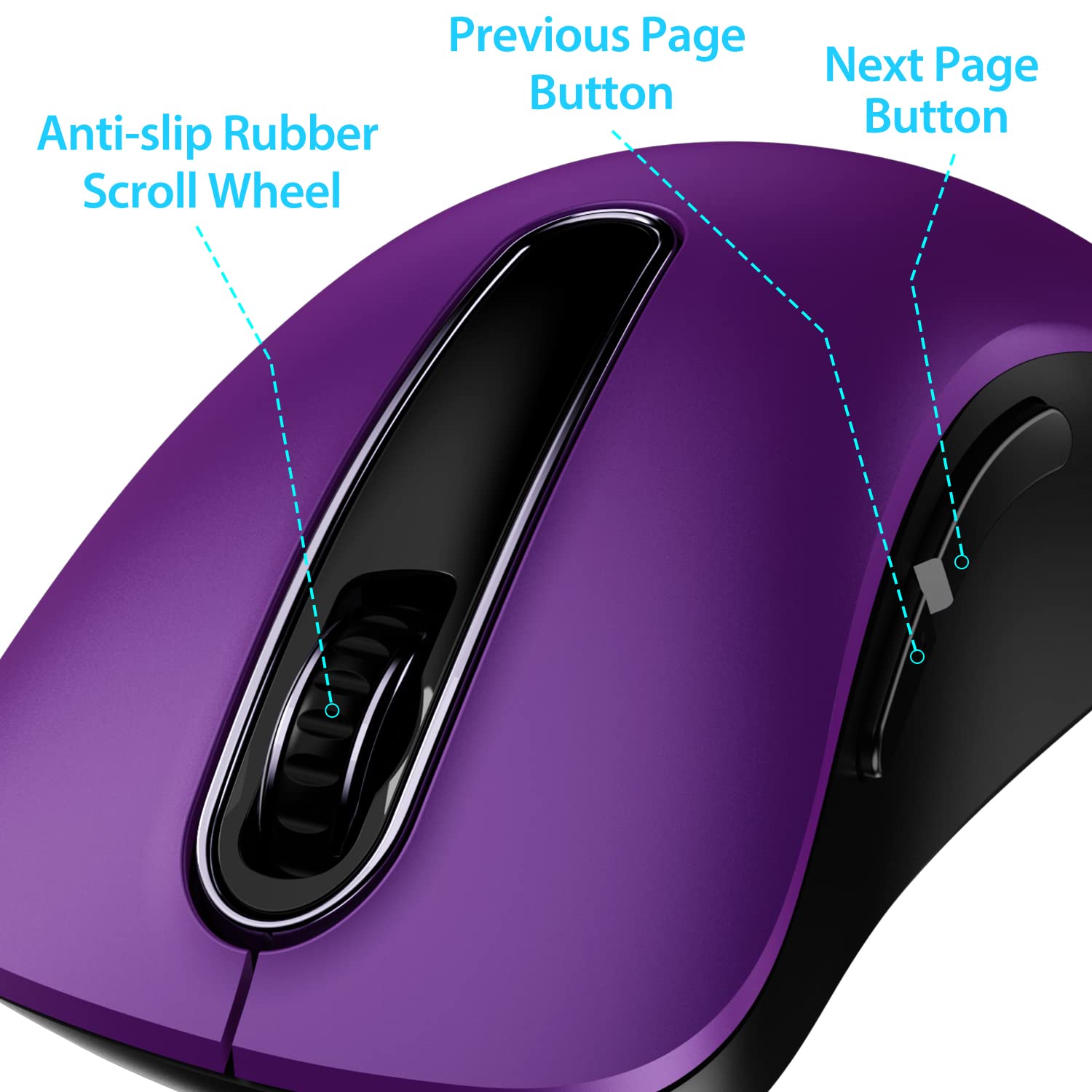 Memzuoix 2.4G Wireless Mouse, 1400 Dpi Computer Mouse With Usb Receiver, Portable Wireless Usb Mouse Battery Powered Cordless Mouse For Laptop, Pc, Desktop, 5 Buttons, Purple