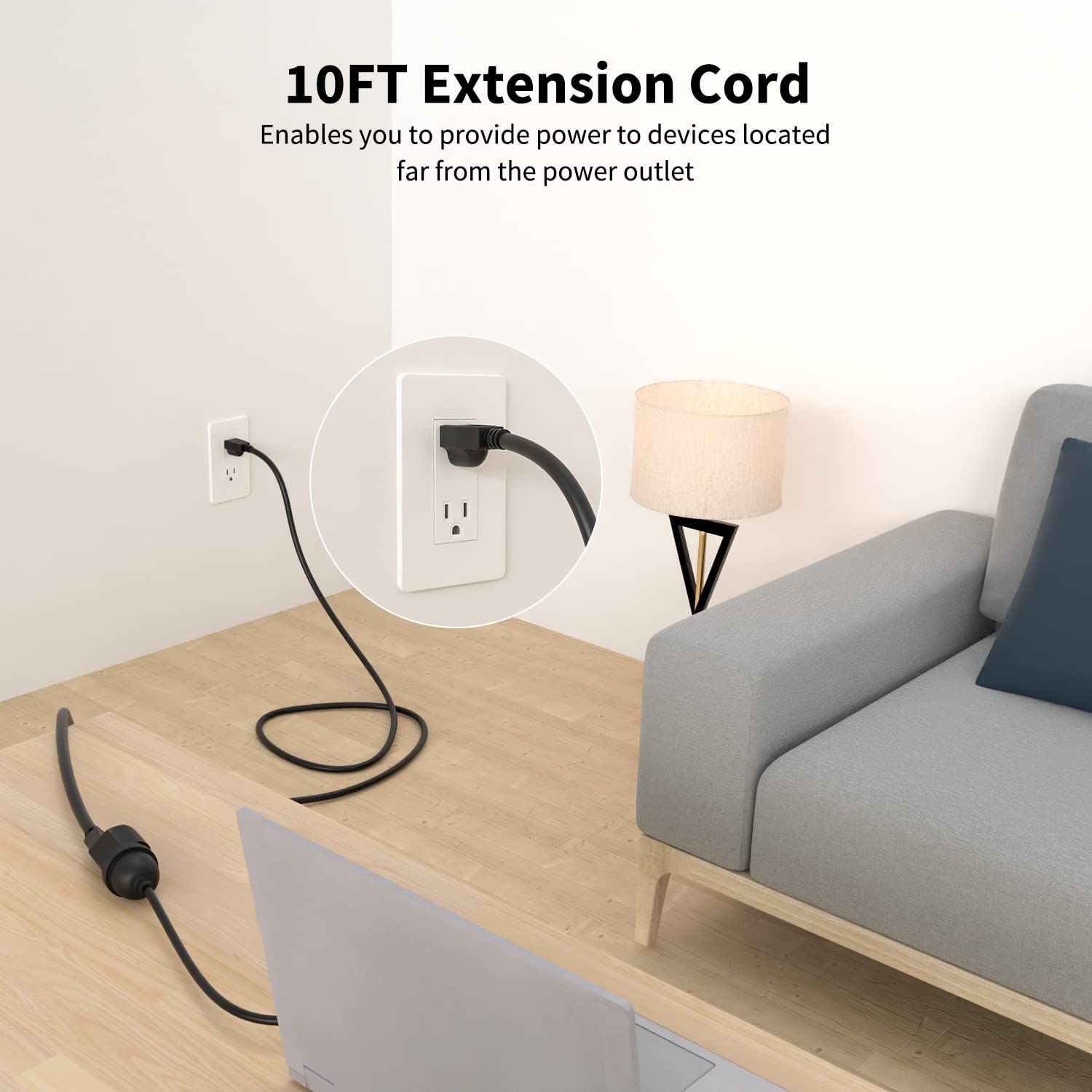 Firmerst 15 Amp 10 Feet 3 Prong Extension Cord 14 Gauge 1875W Black