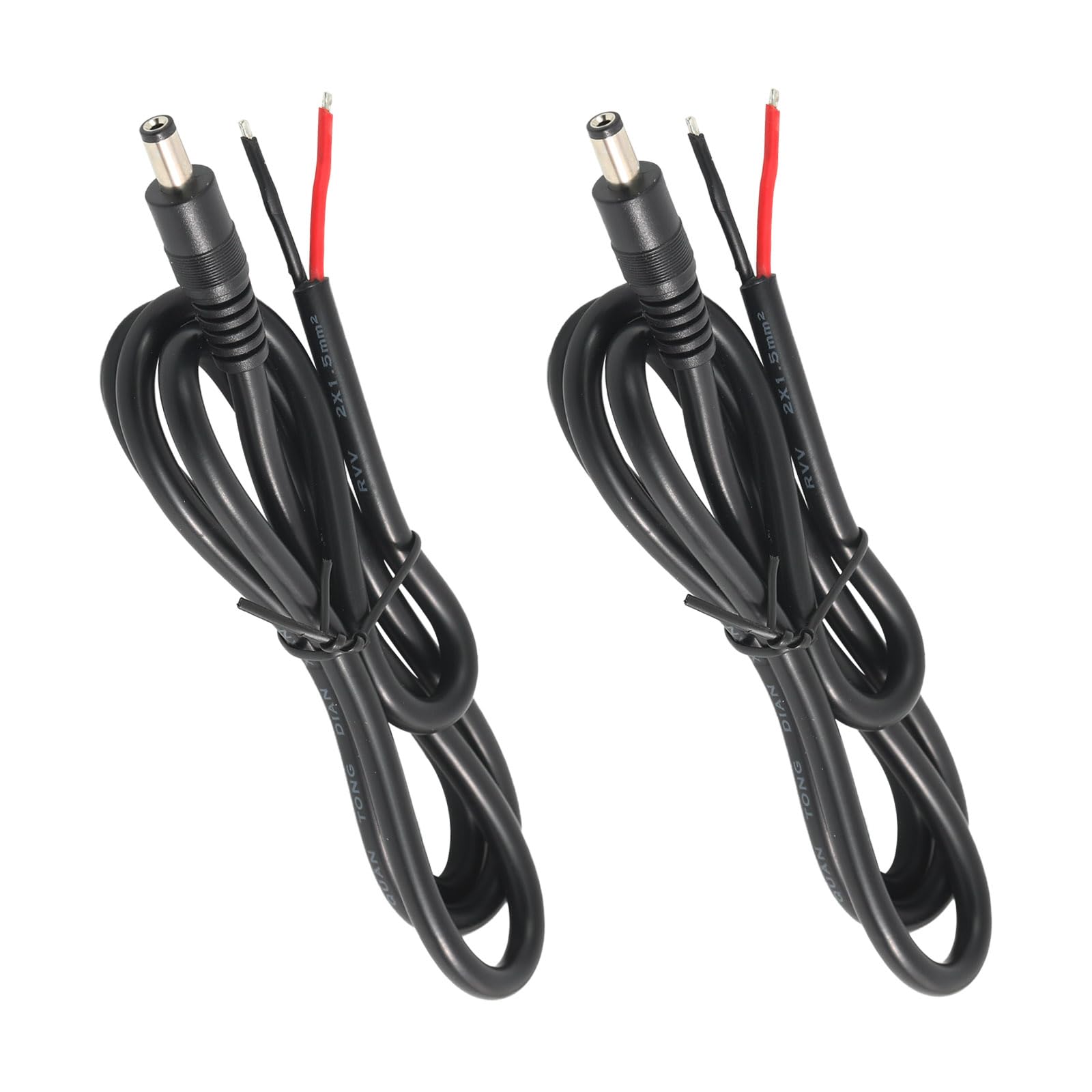 Jienk 2Pcs 3FT 14AWG 15A 12V DC5.5mm x 2.1mm Male Power Pigtails Cable