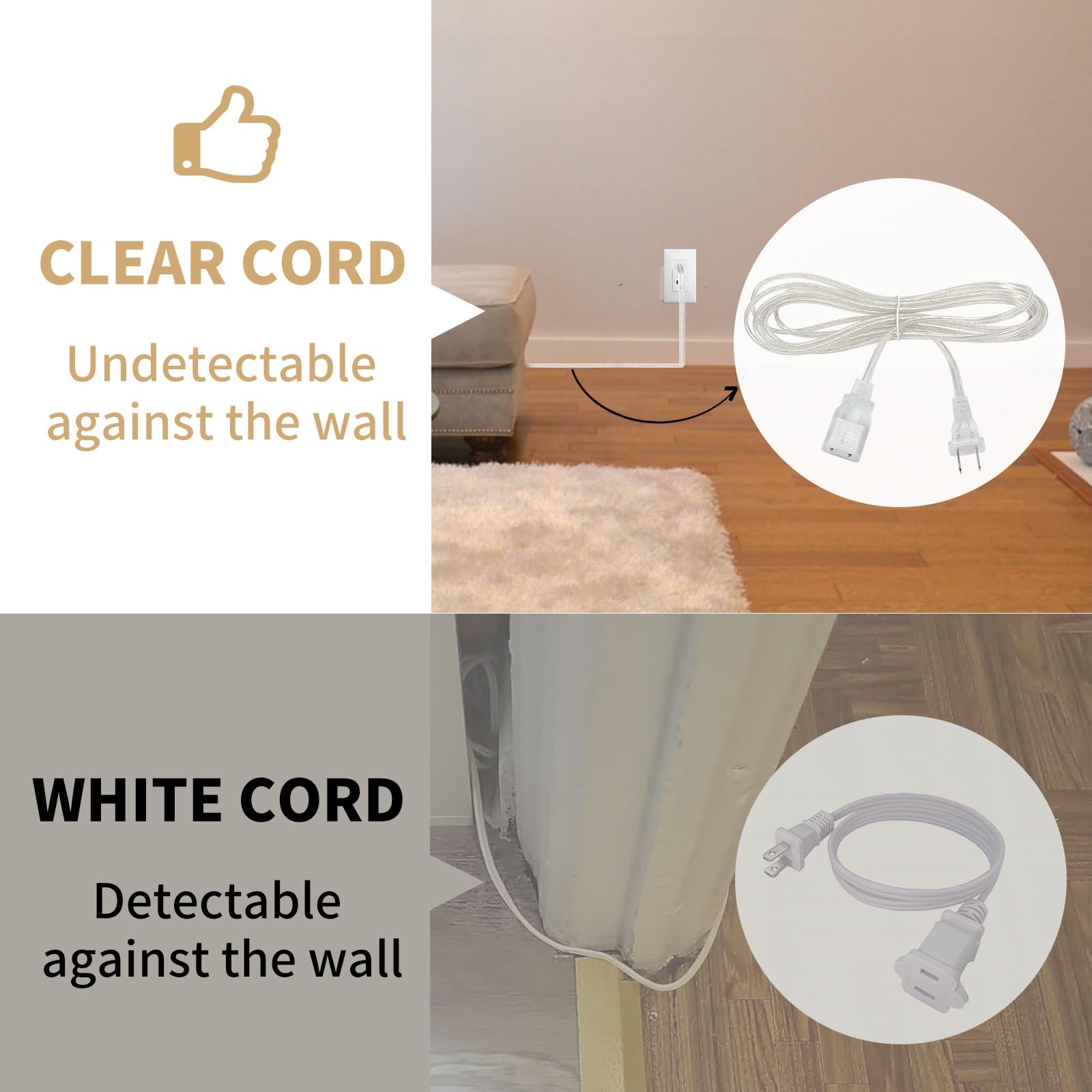 Zlierop 2 Pack Clear Extension Cord, Male To Female Clear Extension Cord Indoor Thin, Ul Certified Thin Extension Cord, 10 Feet