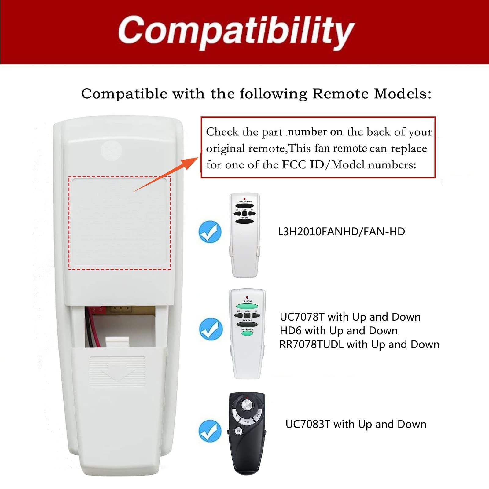 Replacement For Hampton Bay Ceiling Fan Remote Control Uc7078T With Up Down Light, L3H2010Fanhd Fan Hd Fan Hd6 Fanbay