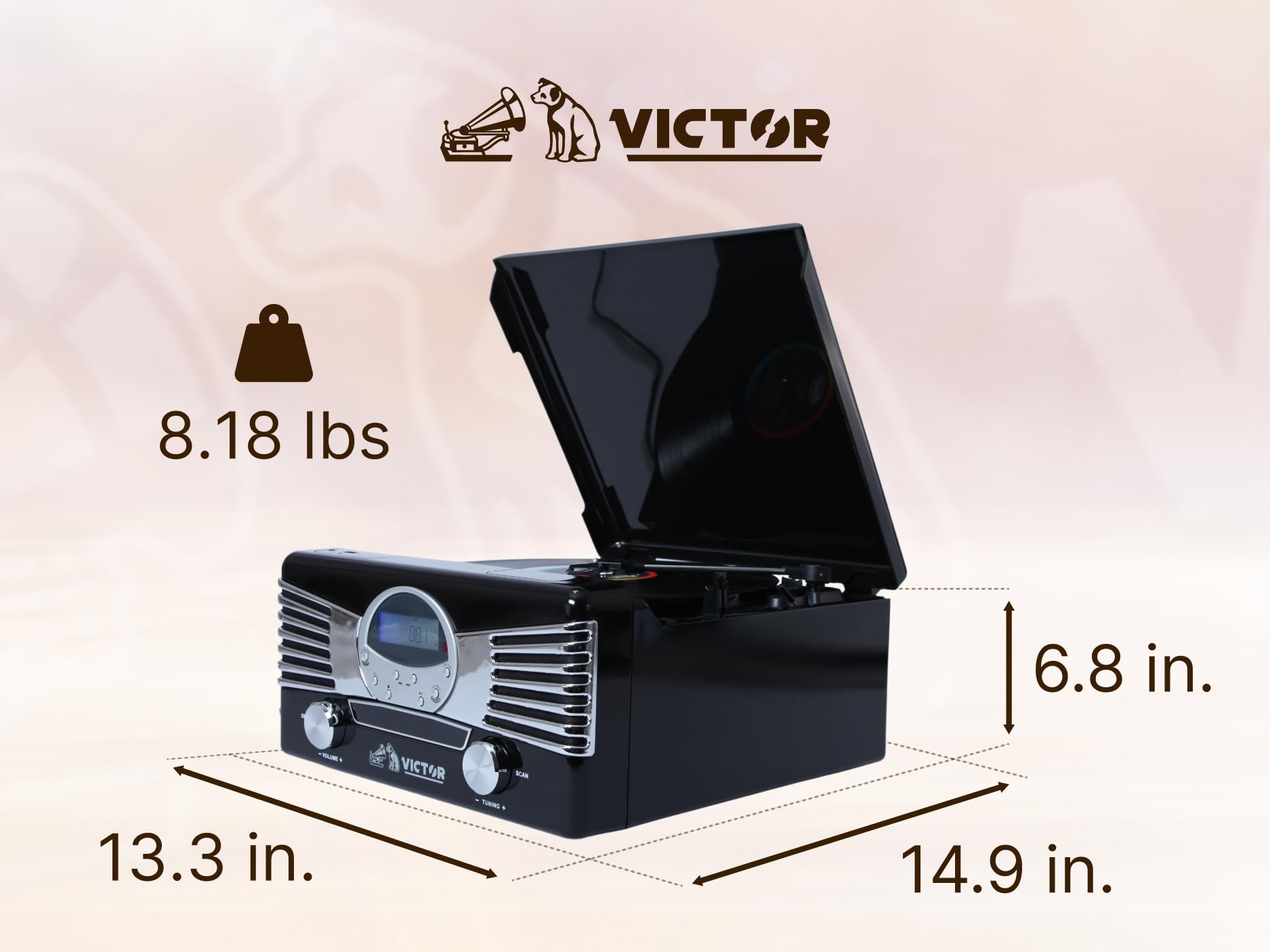 Victor Diner 7 In 1 Turntable Music Center Black (Vhrp 1400 Bk)