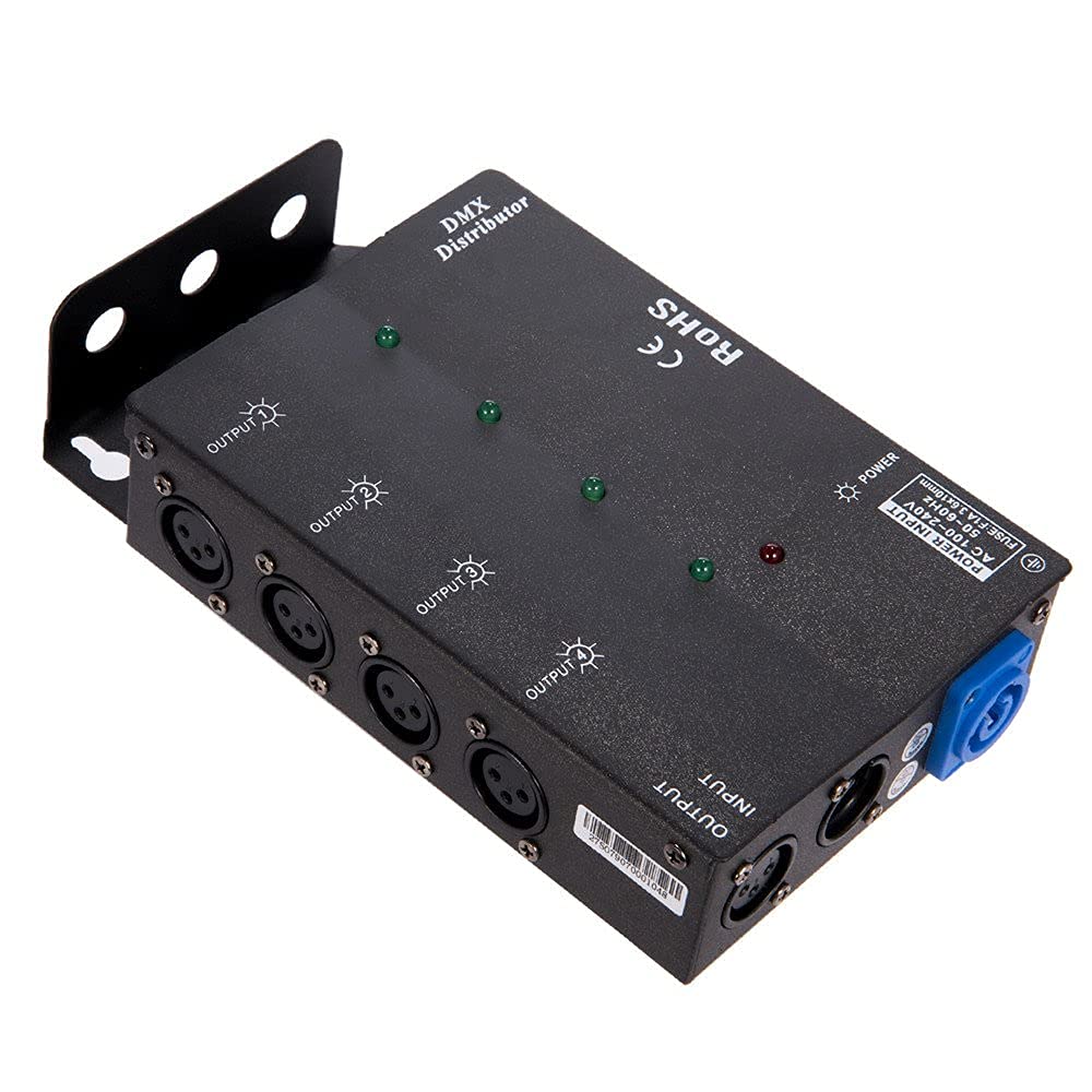 Mfl. 4 Way Isolated Dmx Splitter Amplifier Distributor With 3 Pin Outputs