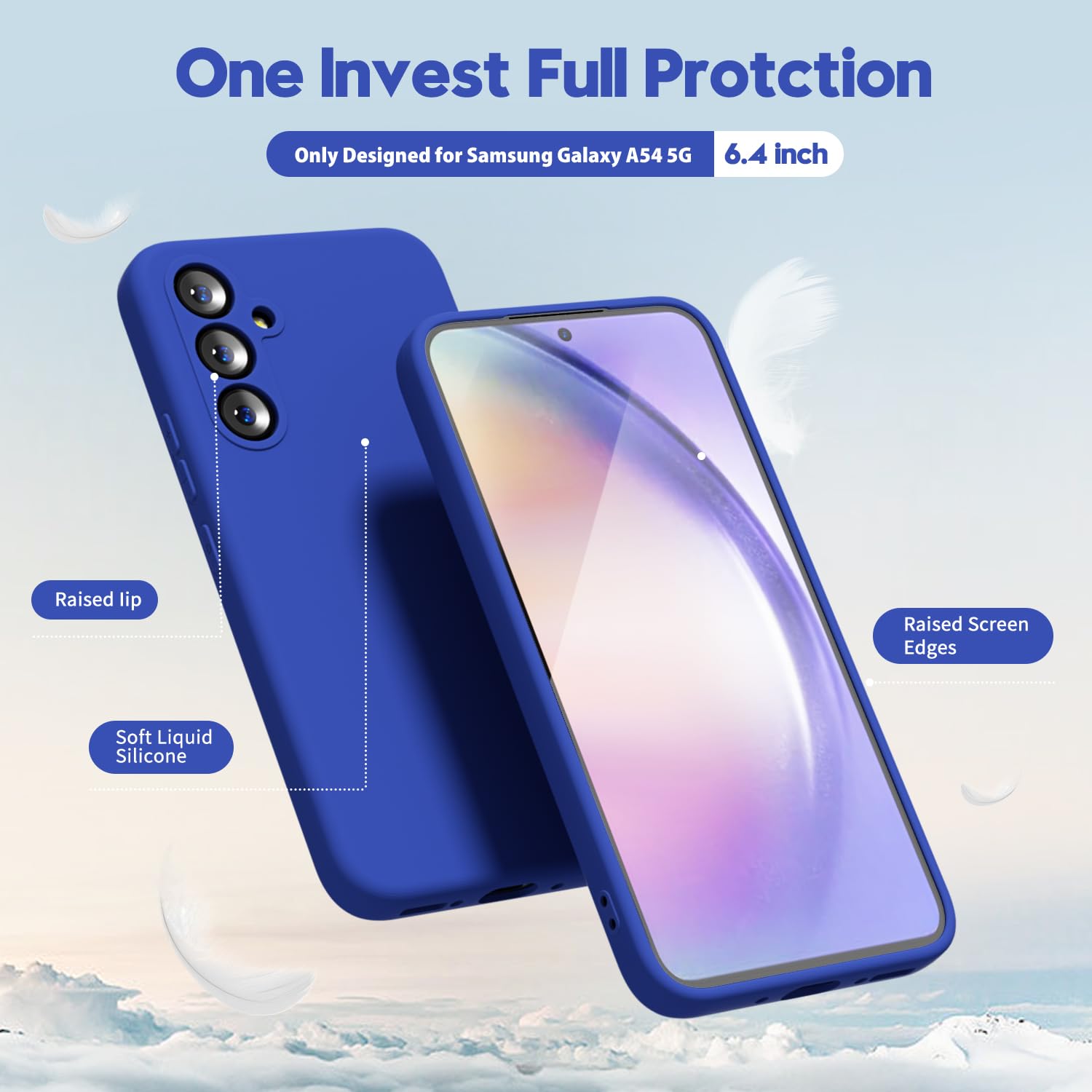 Oakxco Designed For Galaxy A54 5G Case Silicone, Neon Vibrant Bright Color, Soft Rubber Gel Phone Case For Women Girl Cute, Thin