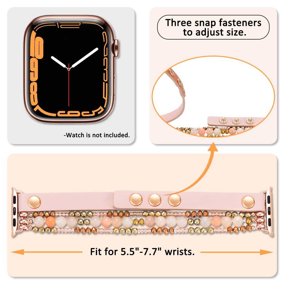 Fastgo Leather Band Compatible With Apple Watch 38Mm 40Mm 41Mm Women Girls, Elastic Beaded Bracelet Strap Adjustable For Iwatch