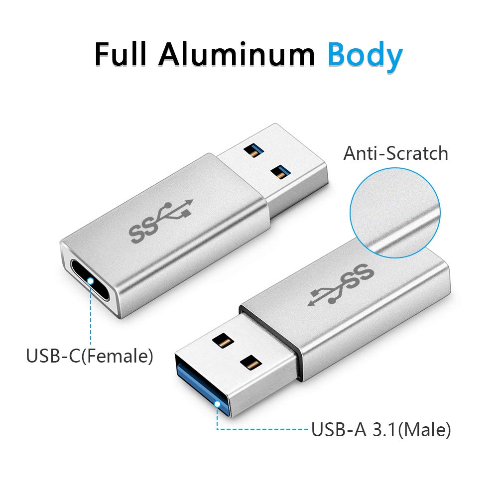 Electop Usb 3.1 Type C Female To Usb A Male Adapter (2 Pack), Type A To C Usb 3.1 Female To Usb A Female Adapter Converter Suppo