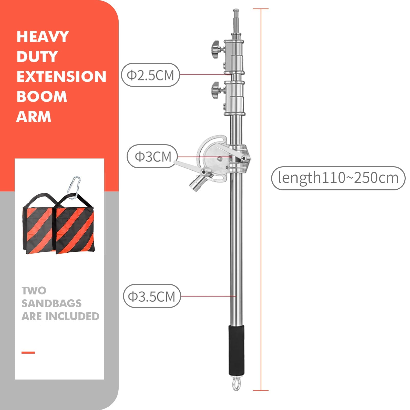 Pro Heavy Duty Extension Boom Arm Bar For Photography C Stand And Light Stand,Adjustable 42 97Inch Crossbar Holding Arm With San