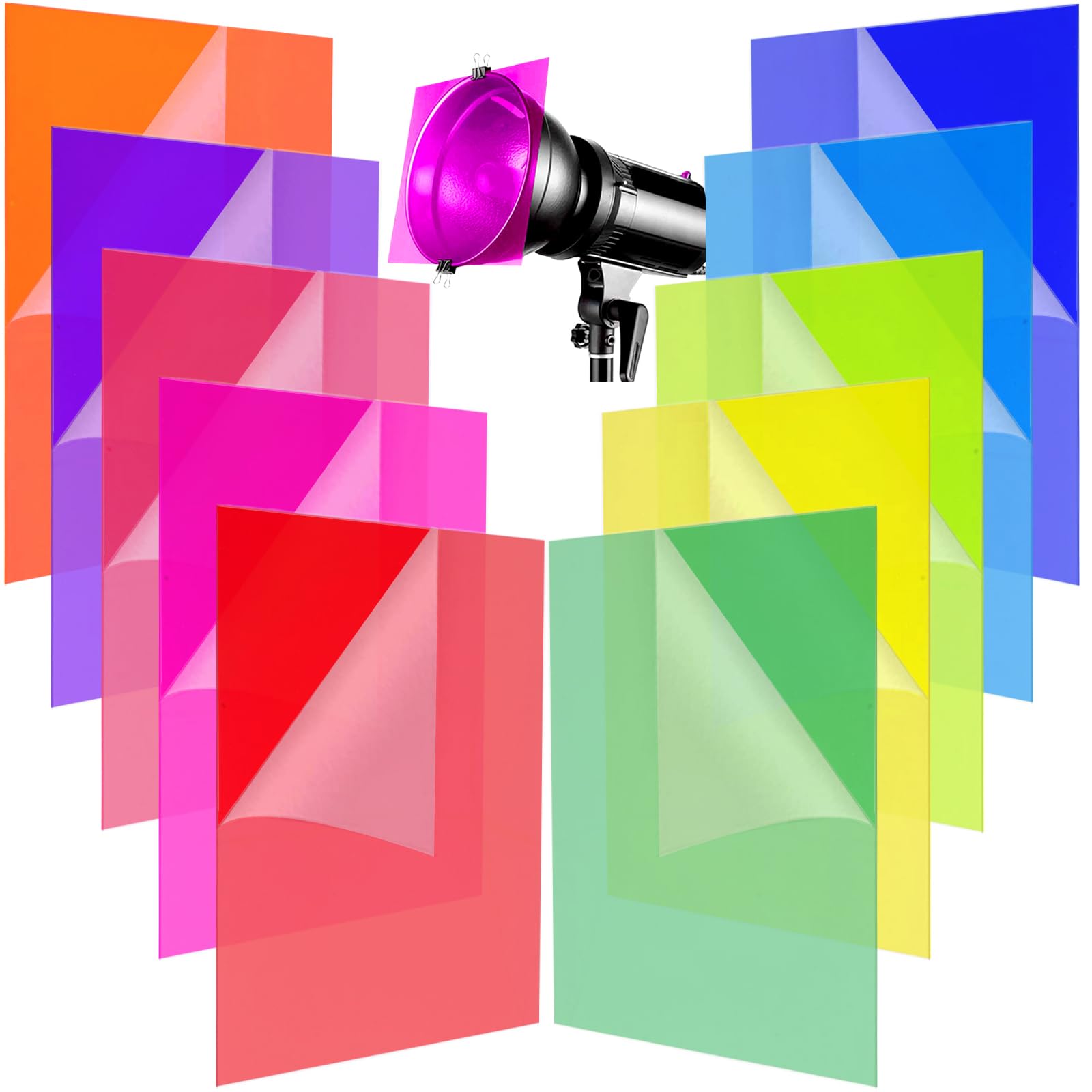Siqinzongwa (10 Pcs) Color Gel Light Filter, Transparent Color Lighting Gel Filter Correction Plastic Sheets 8.5 X 11 Inch For F