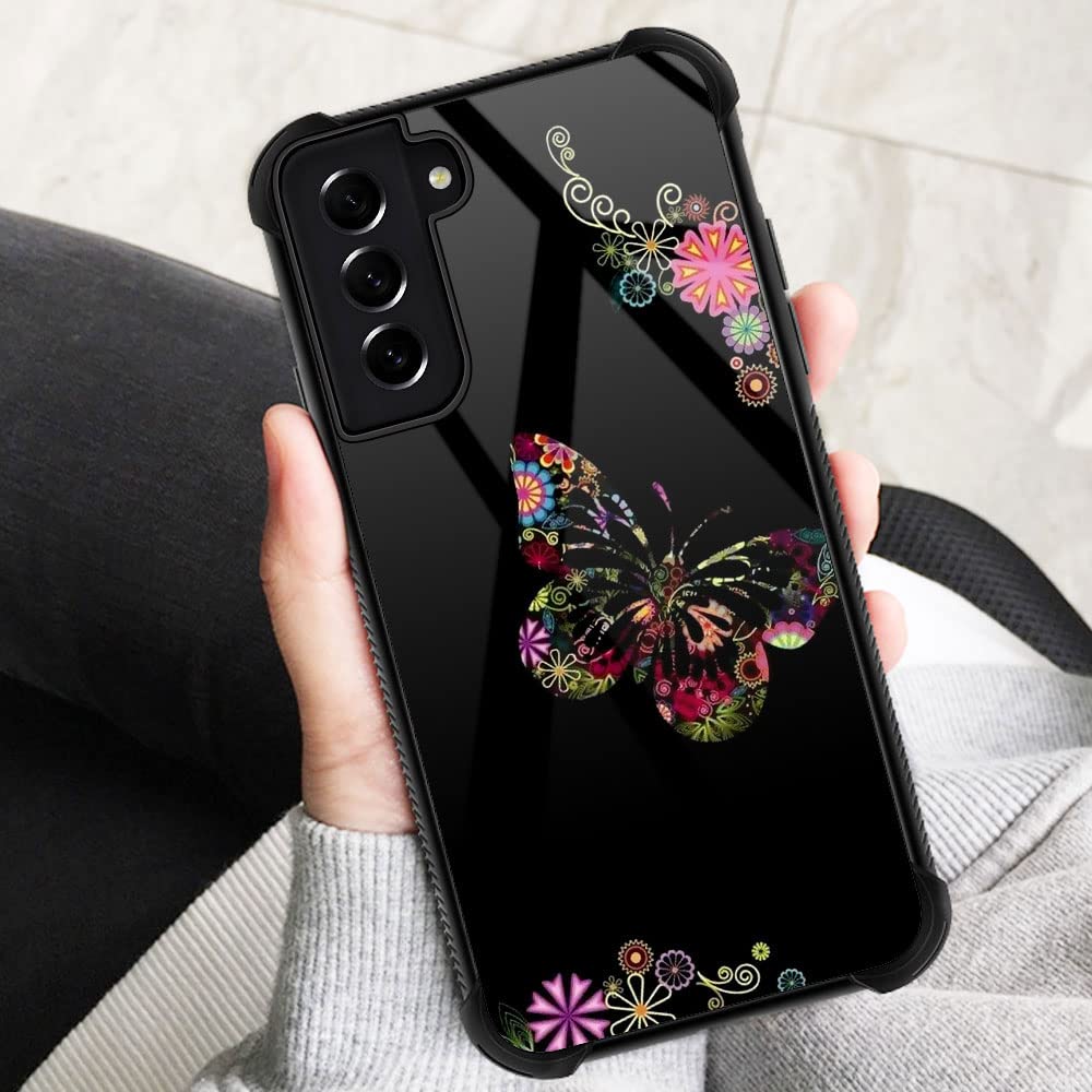 ZHEGAILIAN Phone Case for Samsung Galaxy S21 5G Butterfly Flower Pattern TPU Organic Glass 6.2-inch