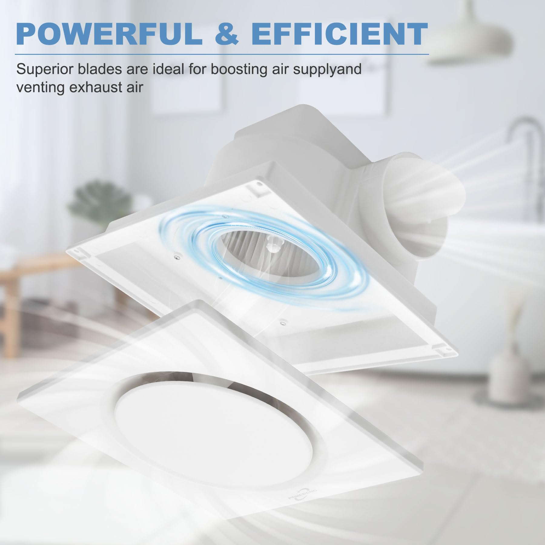 Powereng Bathroom Fan Ultra Quiet Bathroom Ventilation, Exhaust Fan,123Cfm 0.7 Sones 40W,4 Inch Duct Collar,White,9 Inch Opening