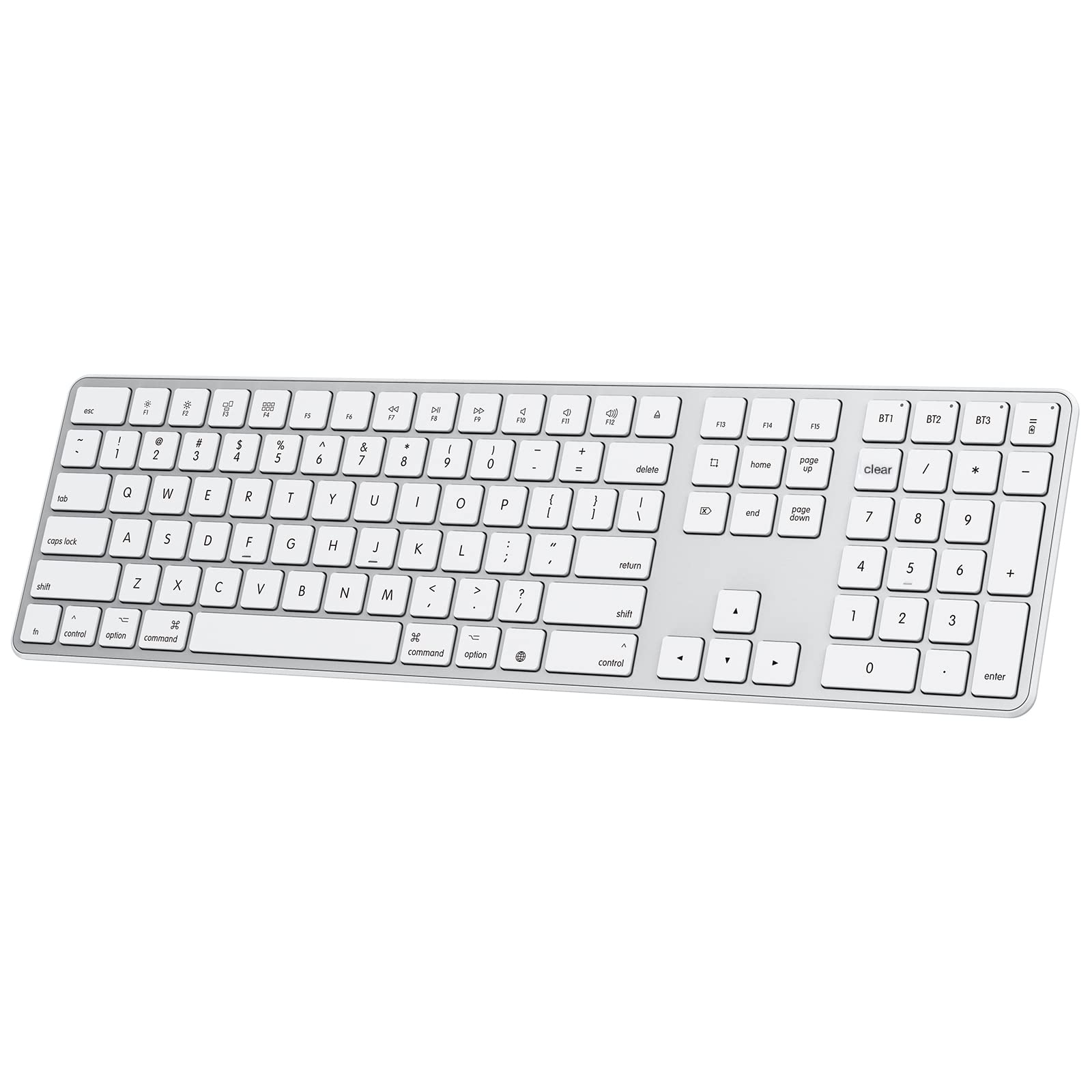 Omoton Bluetooth Keyboard For Mac, Wireless Keyboard With Numeric Keypad, Multi Device, Rechargeable, Compatible With Macbook Pro/Air, Imac, Imac Pro, Mac Mini, Mac Pro Laptop And Pc (Silver)