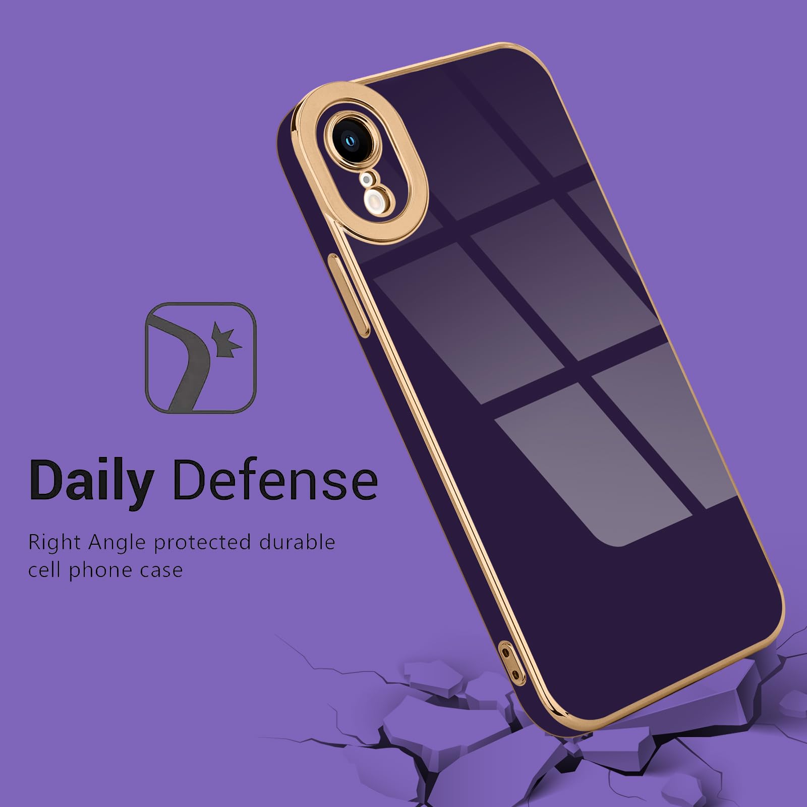 Lafunda Designed For Iphone Xr Case Cute, Luxury Plating Case For Women Girls Elegant Gold Edge Soft Tpu Bumper Cover With Camer