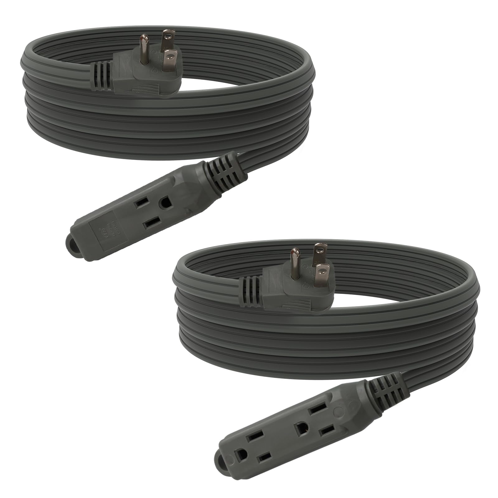 Ep 9 Ft 3 Outlet Extension Cord With Flat Plug, 3 Prong Grounded, 16/3 Spt 3 Power Cable For Indoor Use, Grey, 2 Pack