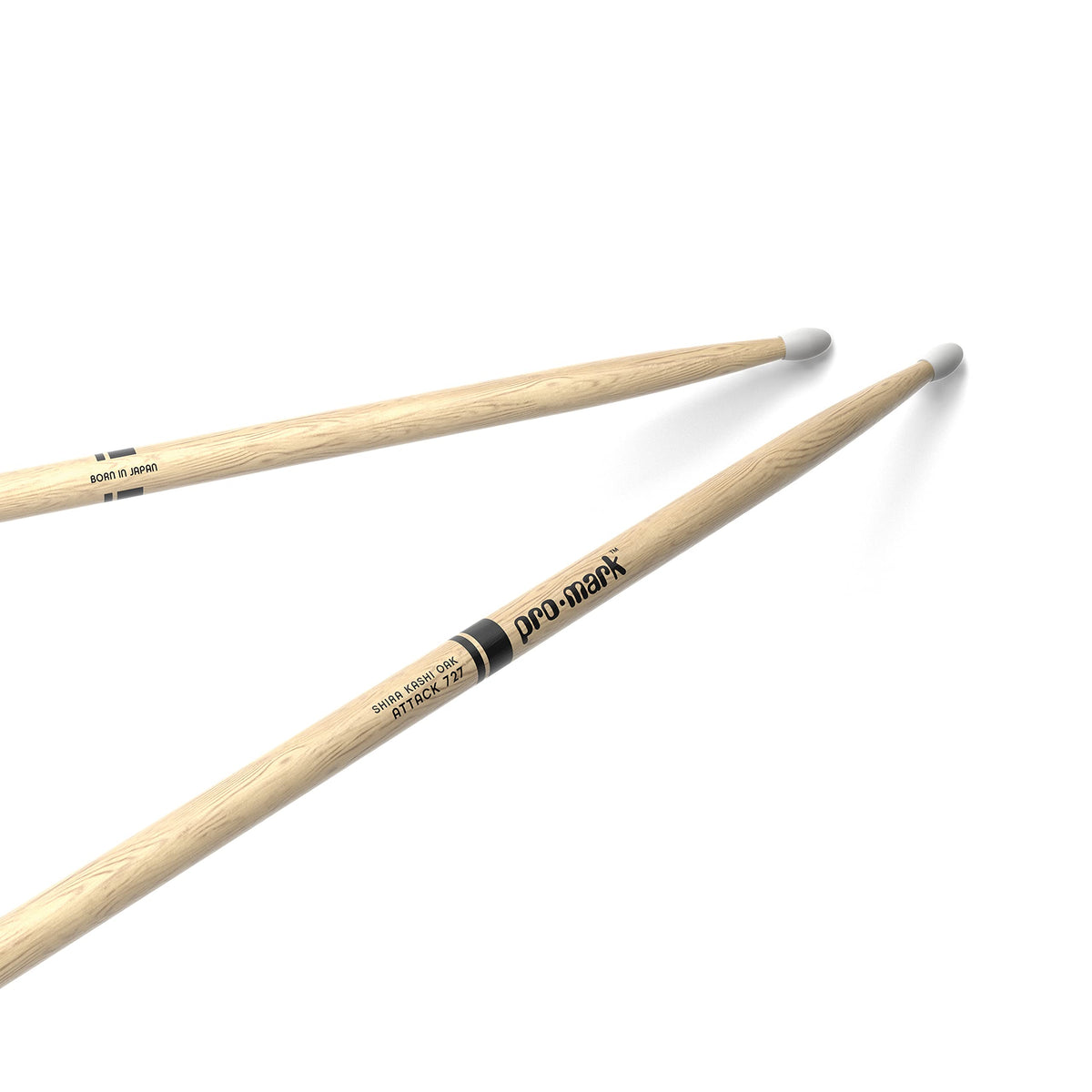 Promark Drum Sticks   Classic Attack 727 Shira Kashi Oak Drumsticks, Oval Nylon Tip, One Pair