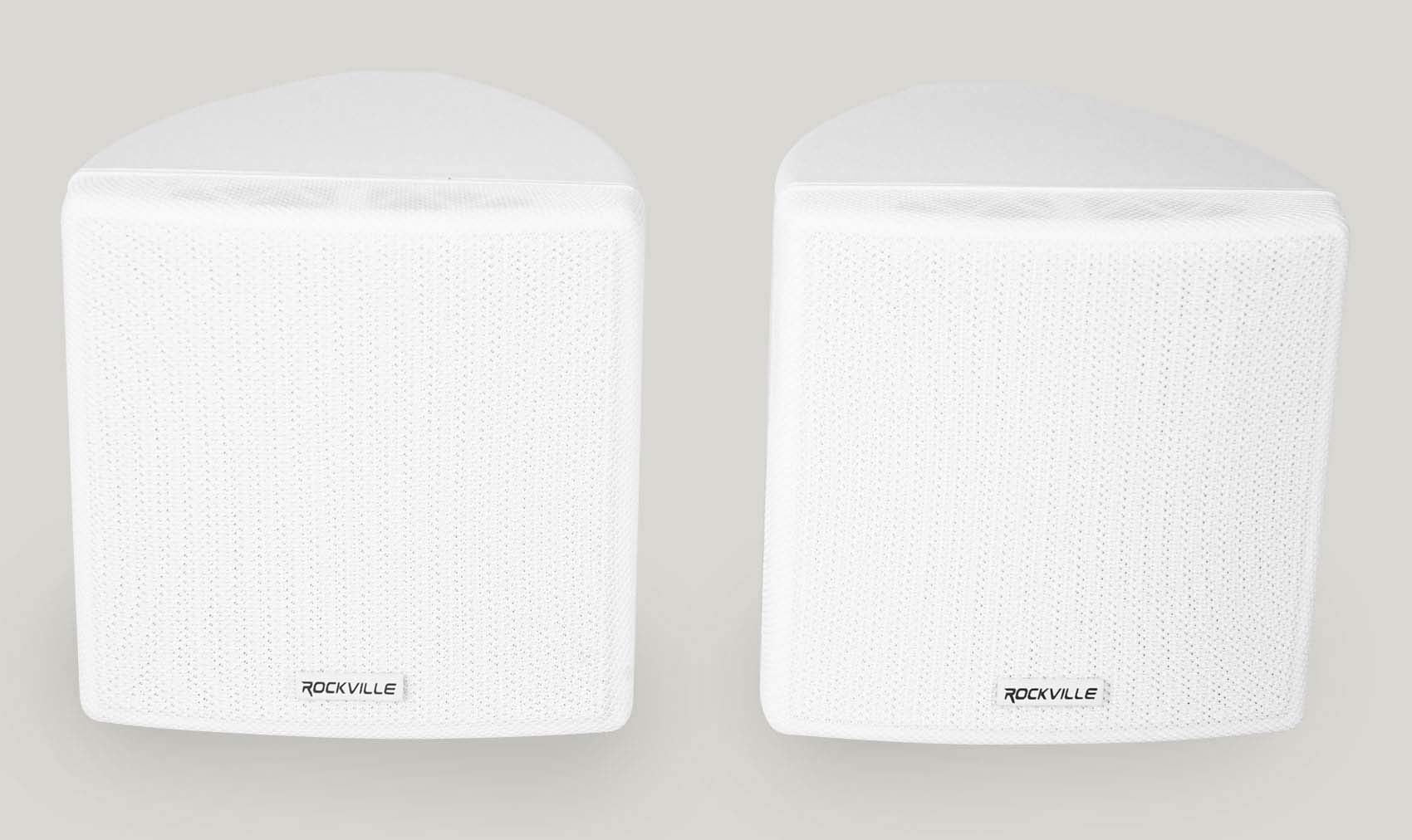 Rockville Cube Pair Of 3.5 White Commercial 70V Swivel Wall Mount Speakers