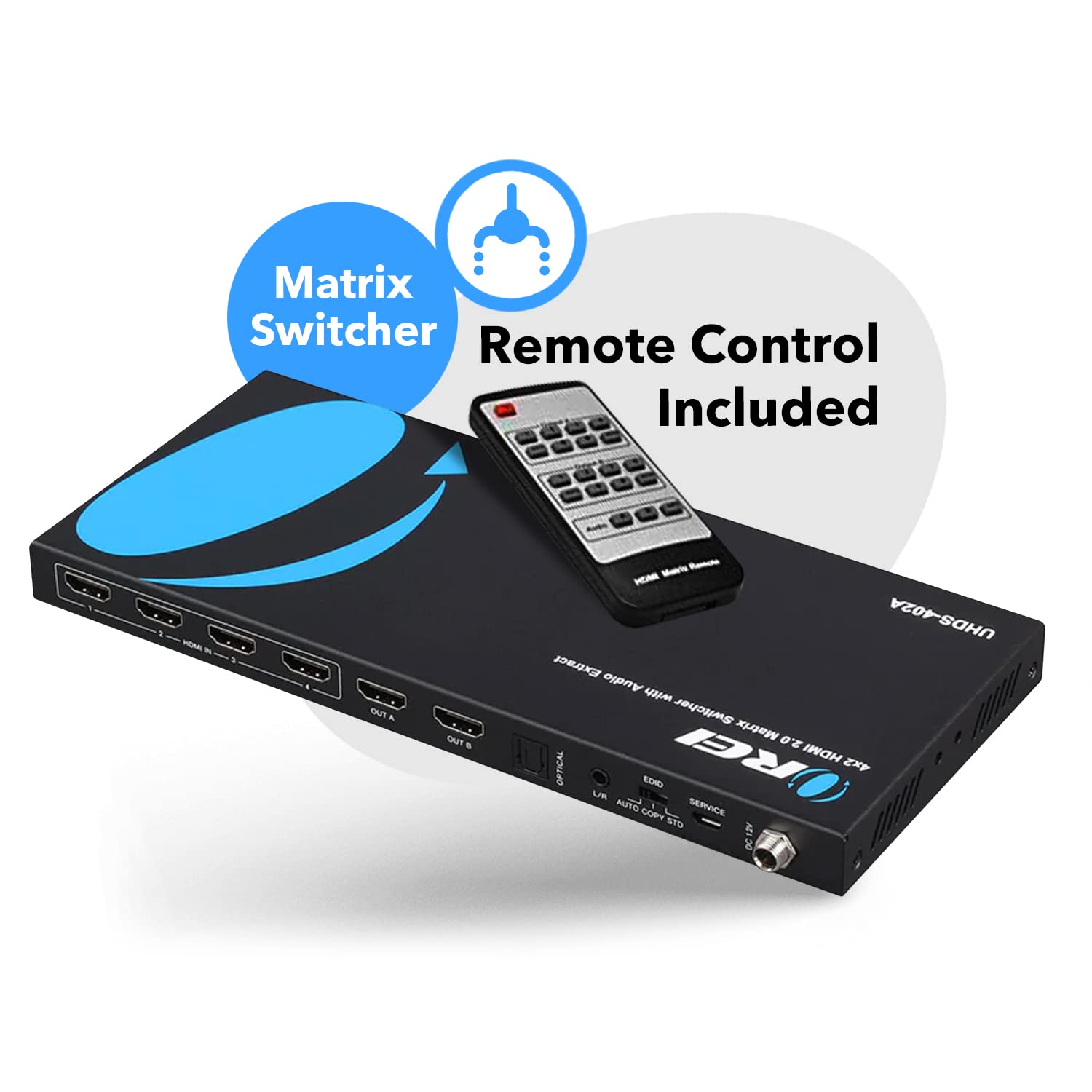 Orei 4K Hdmi Matrix Switch 4 X 2, Switcher 18G Ultrahd With Arc Supports Upto 4K @ 60Hz & 1080P Ir Audio Extractor Arc Edid Hdcp