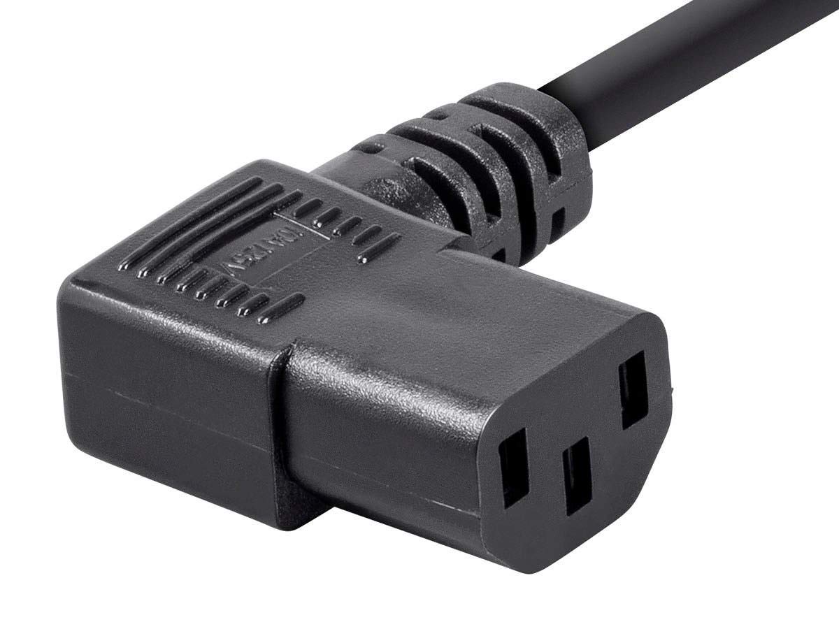 Monoprice 6Ft 14Awg Right Angle Power Cord Cable W/ 3 Conductor Pc Power Connector Socket (C13/5 15P)   Black