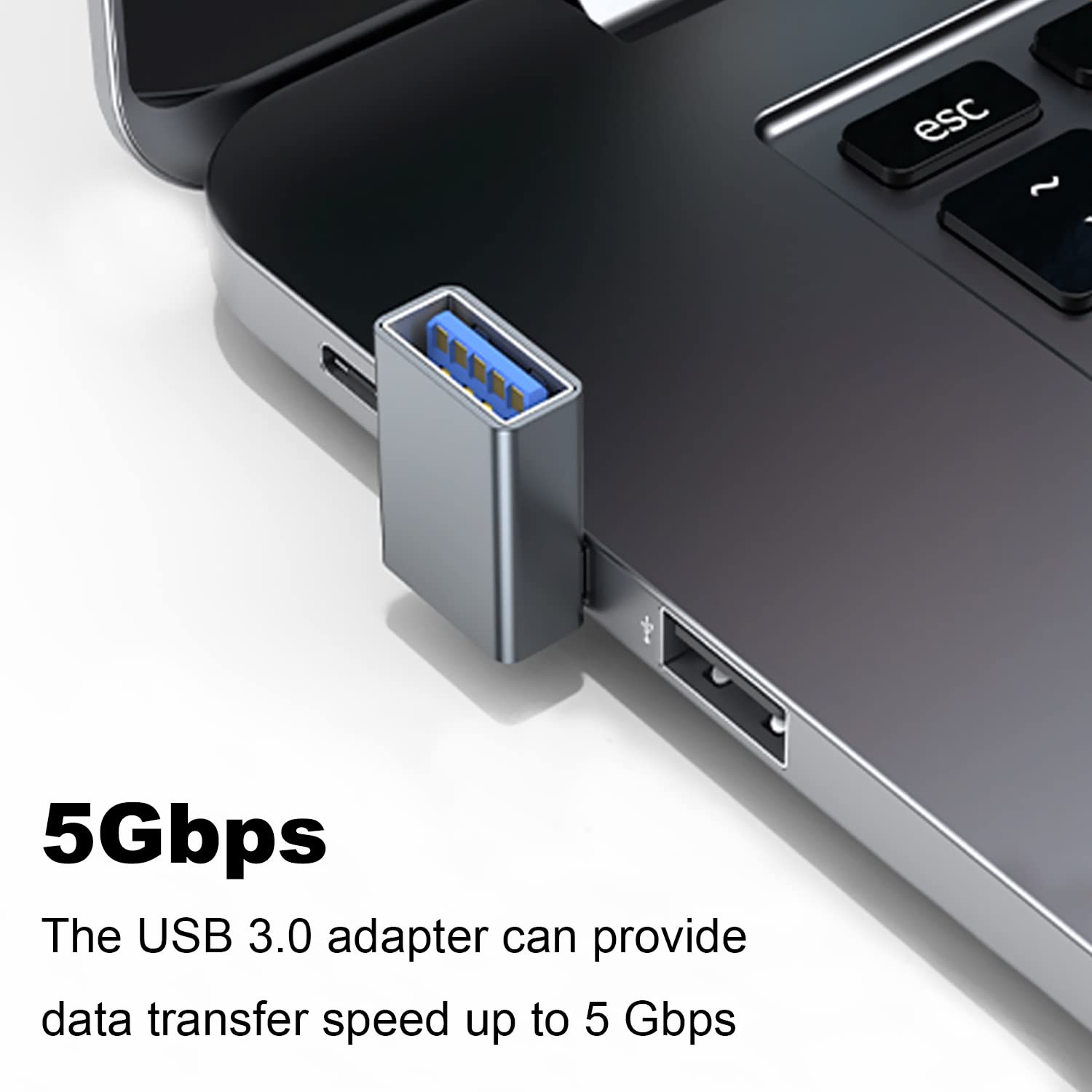 Areme 90 Degree Usb 3.0 Adapter 2 Pack, Up And Down Angle Usb A Male To Female Converter Extender For Pc, Laptop, Usb A Charger, Power Bank And More (Grey)