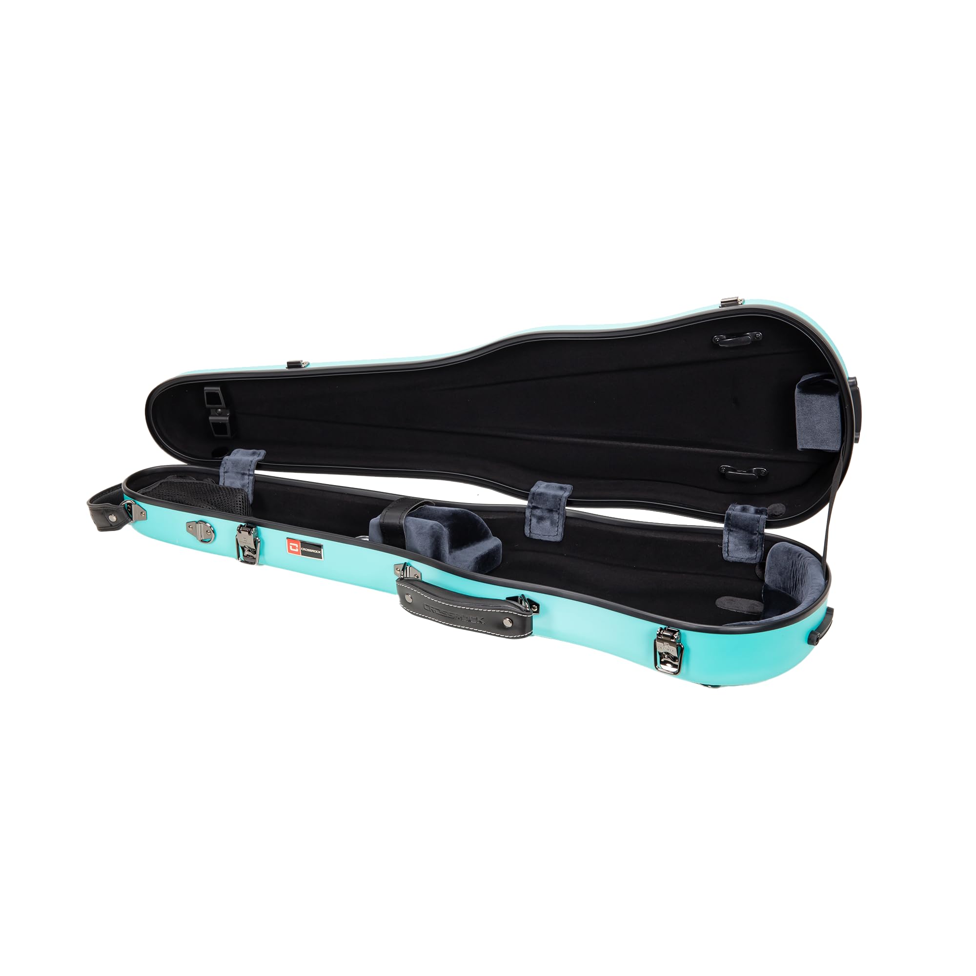 Crossrock Poly Carbon Shaped Violin Case For 4/4 Full-Size | Matte Mint Blue Finish, Hygrometer, Accessory Storage, Protective B