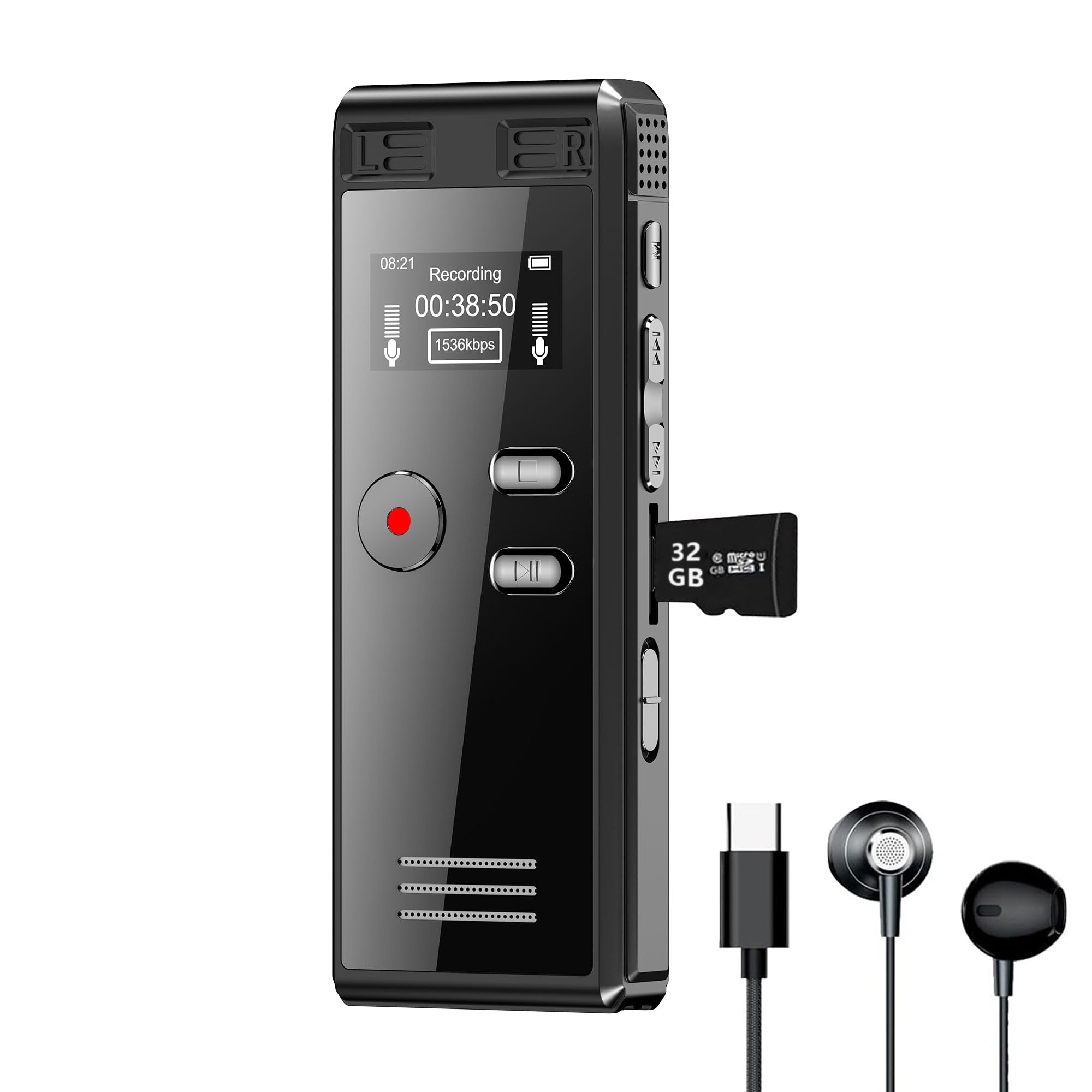 32GB Digital Voice Activated Recorder with Playback - 2776 Hours Audio Recording Device, 3072Kpbs HD Dual MIC Tape Recorder Devi