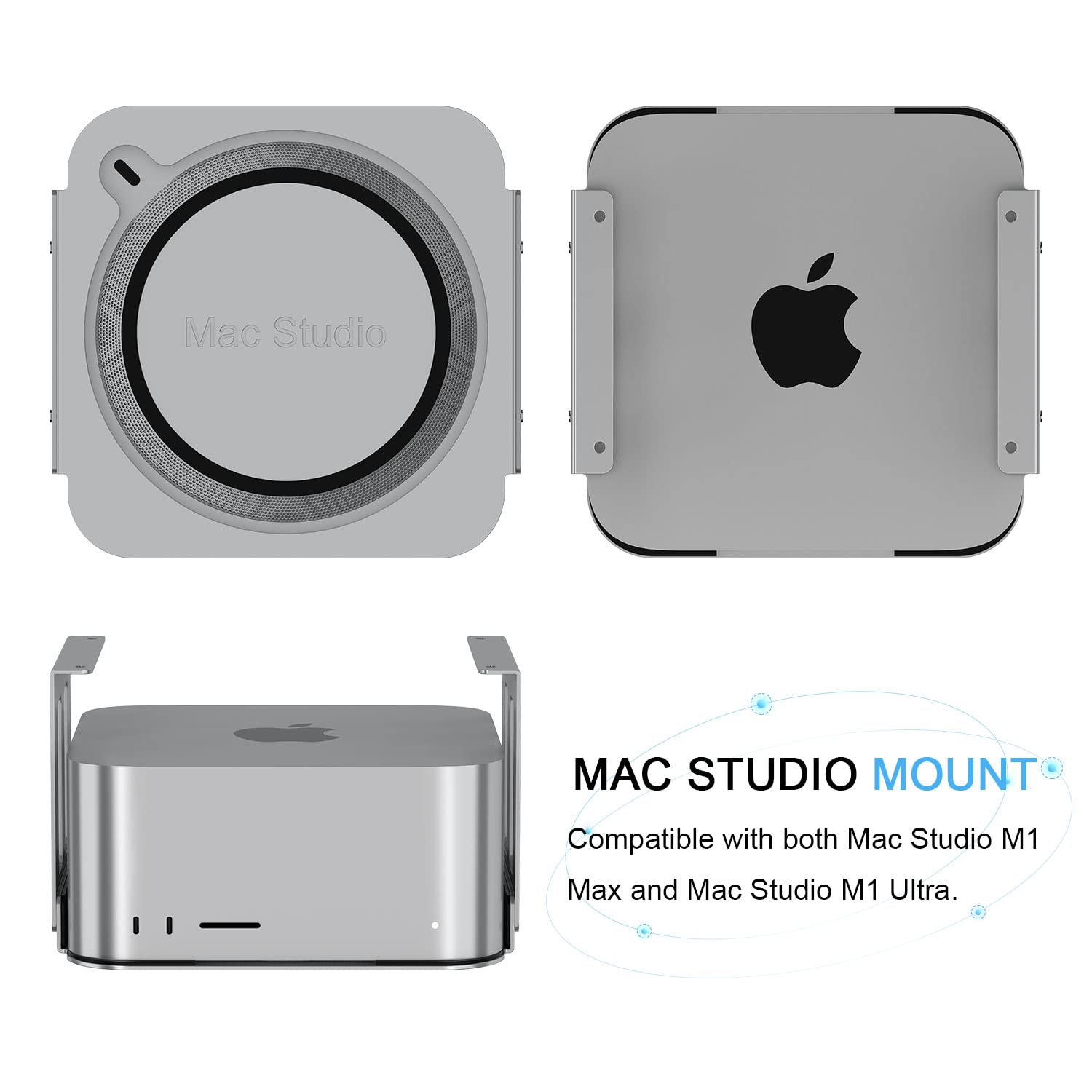 Ifcase Aluminum Under Desk Stand Mount For Mac Studio M2 M1 Max, Ultra With Anti Scratch Pad (Silver)