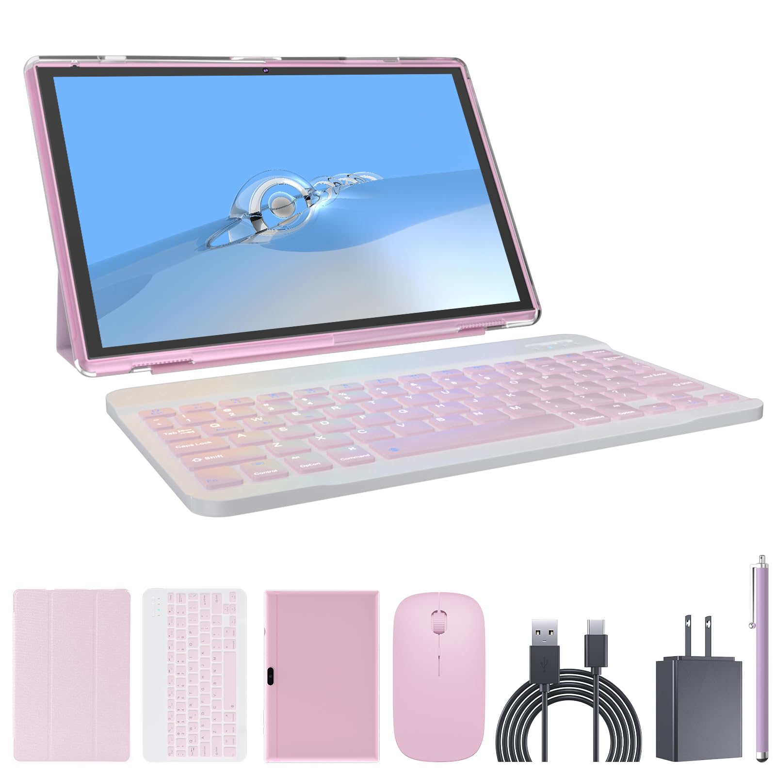 Zzb Tablet 2 In 1 Tablet With Keyboard Case Mouse Stylus Pen, 10 Inch Tablet Android Tablets Pc, 10.1'' Hd Tab 6000Mah Battery 3