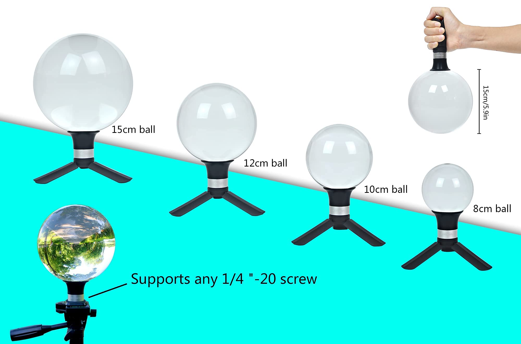 Omylens Lens Ball Stand Supports 60Mm/2.36'' To 150Mm/5.9'' Crystal Ball, Spherical Display Standing, Silicone Suction Cup+Golde