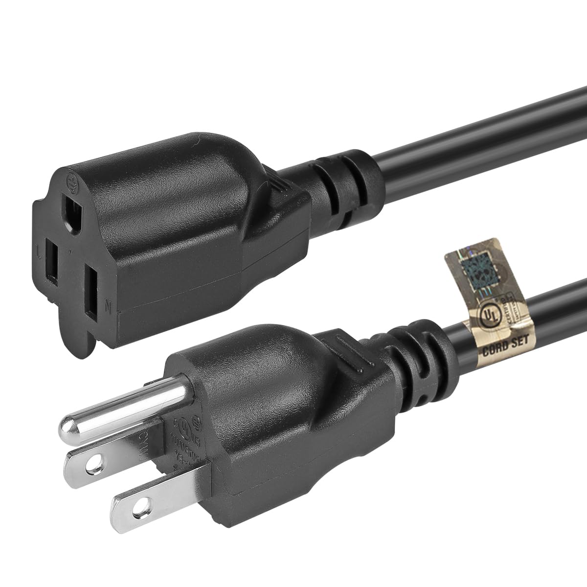 Vseer Ul Listed Sjt 14 Awg Heavy Duty Ac Power Extension Cord Cable   Sjt 14/3C Nema 5 15P To Nema 5 15R (15A/125V), Black (3Ft)