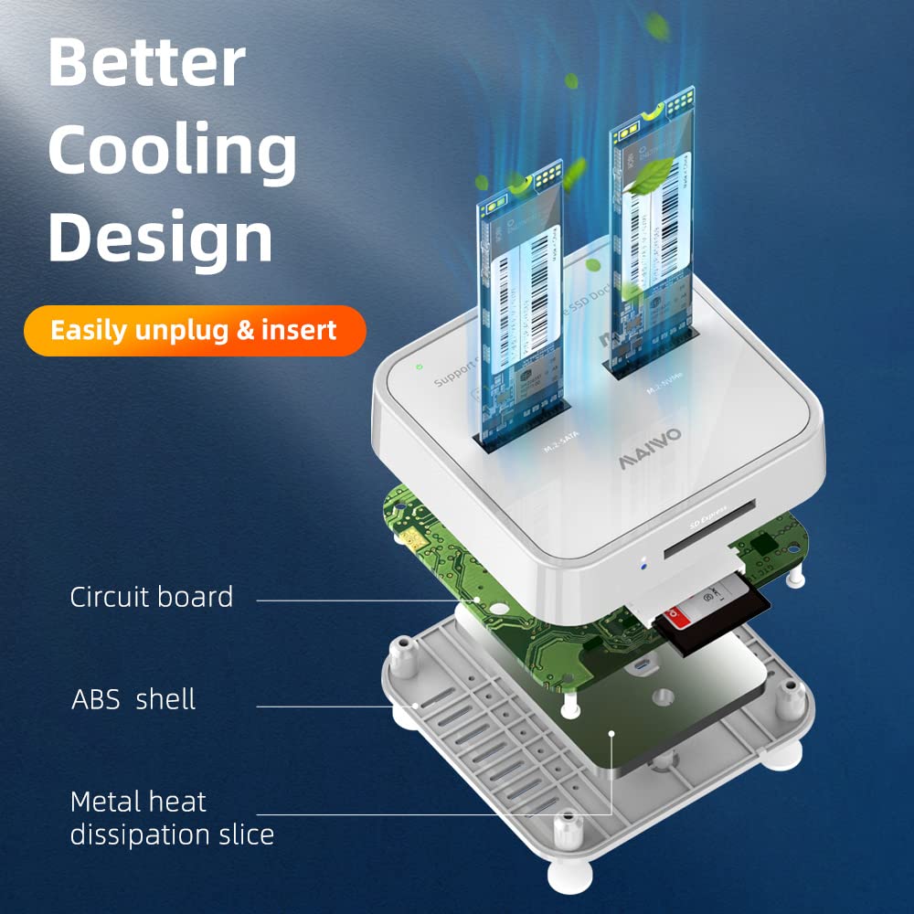 Maiwo K3016Sd Nvme Sata Sd 3 Bay Ssd Docking Station, 10Gbps M.2 Ssd Reader Adapter Enclosure, Compatible Sd Express/M.2 Nvme Sata Ssd. (Not Support Clone)