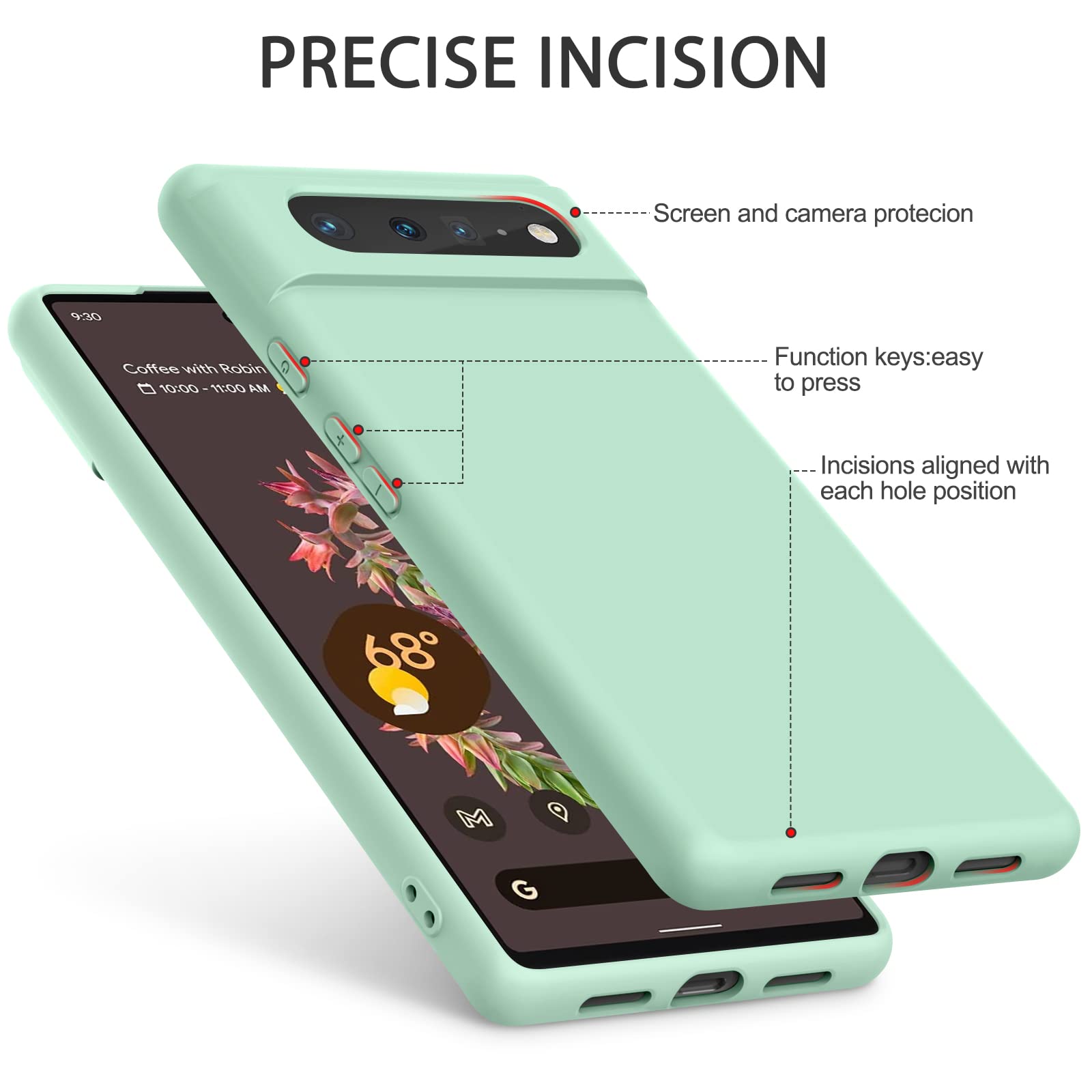 Amzpas Silicone Phone Case Compatible With Google Pixel 6, Soft Protective Smart Phone Case For Women Men, Durable Anti-Scratch