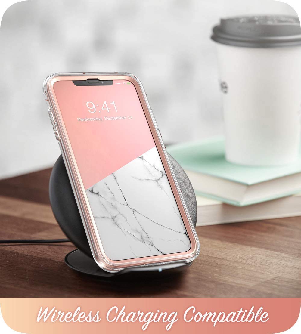 I-Blason Cosmo Full-Body Bumper Case With Built-In Screen Protector For Iphone Xr 2018 Release, Pink Marble, 6.1