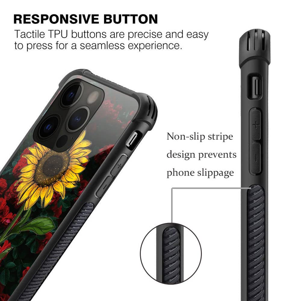 ZHEGAILIAN iPhone 14 Pro Case Rose Sunflower Pattern Organic Glass TPU Anti-Scratch 6.1 inch