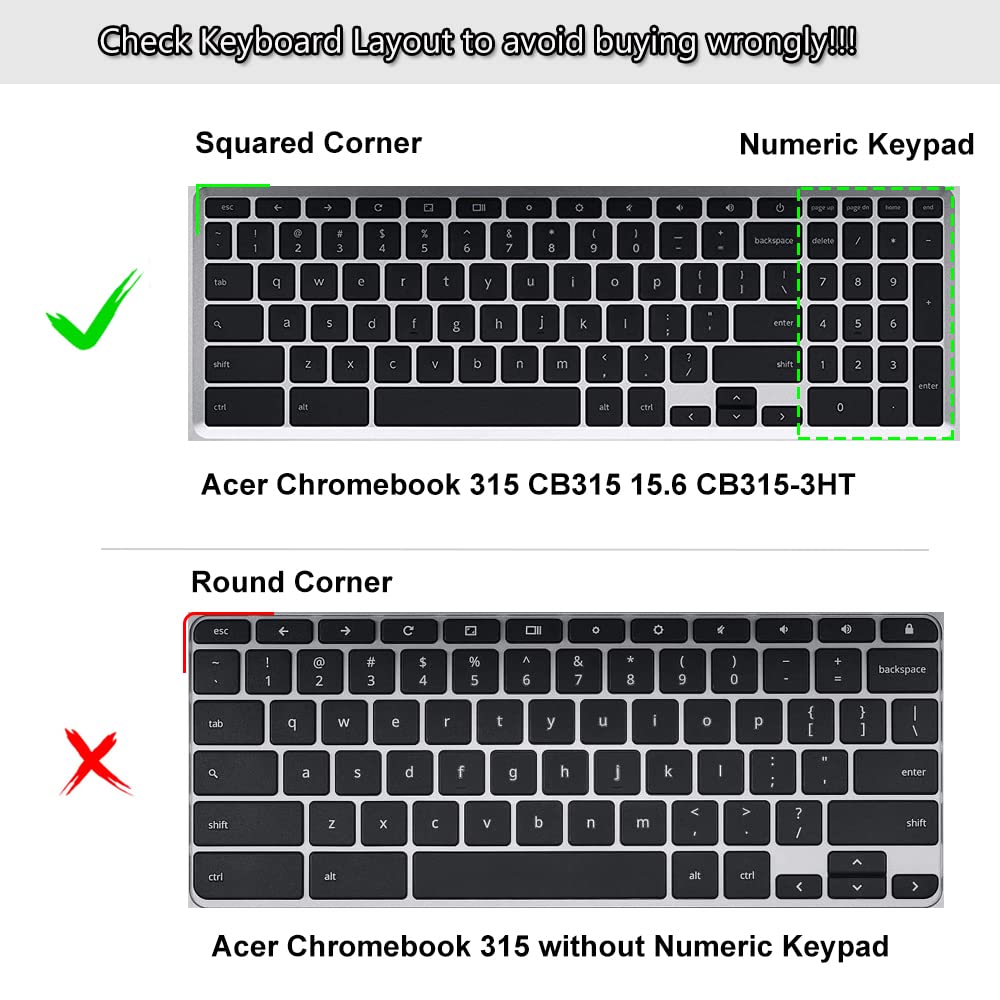 Casedao Keyboard Cover For Acer Chromebook 315 Cb315 3Ht C296/C6Xf/C16B 15.6 Inch,Acer 715 Cb715 15.6''/Acer 317 17.3''[Not With
